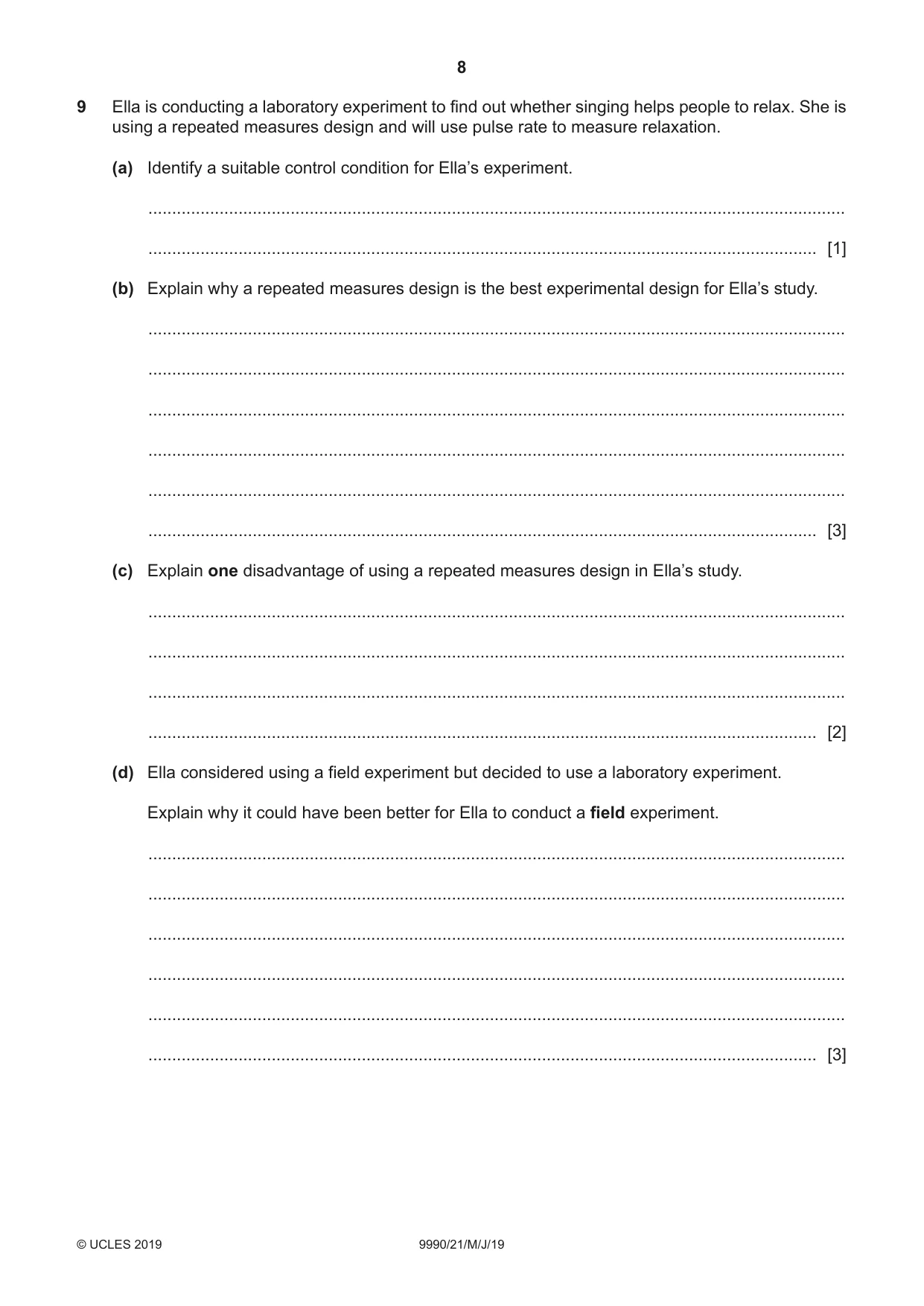 Cambridge A Level Psychology (from 2018) 9990 2019 May/June Paper 2 · Variant 1 question paper, page 8 of 12