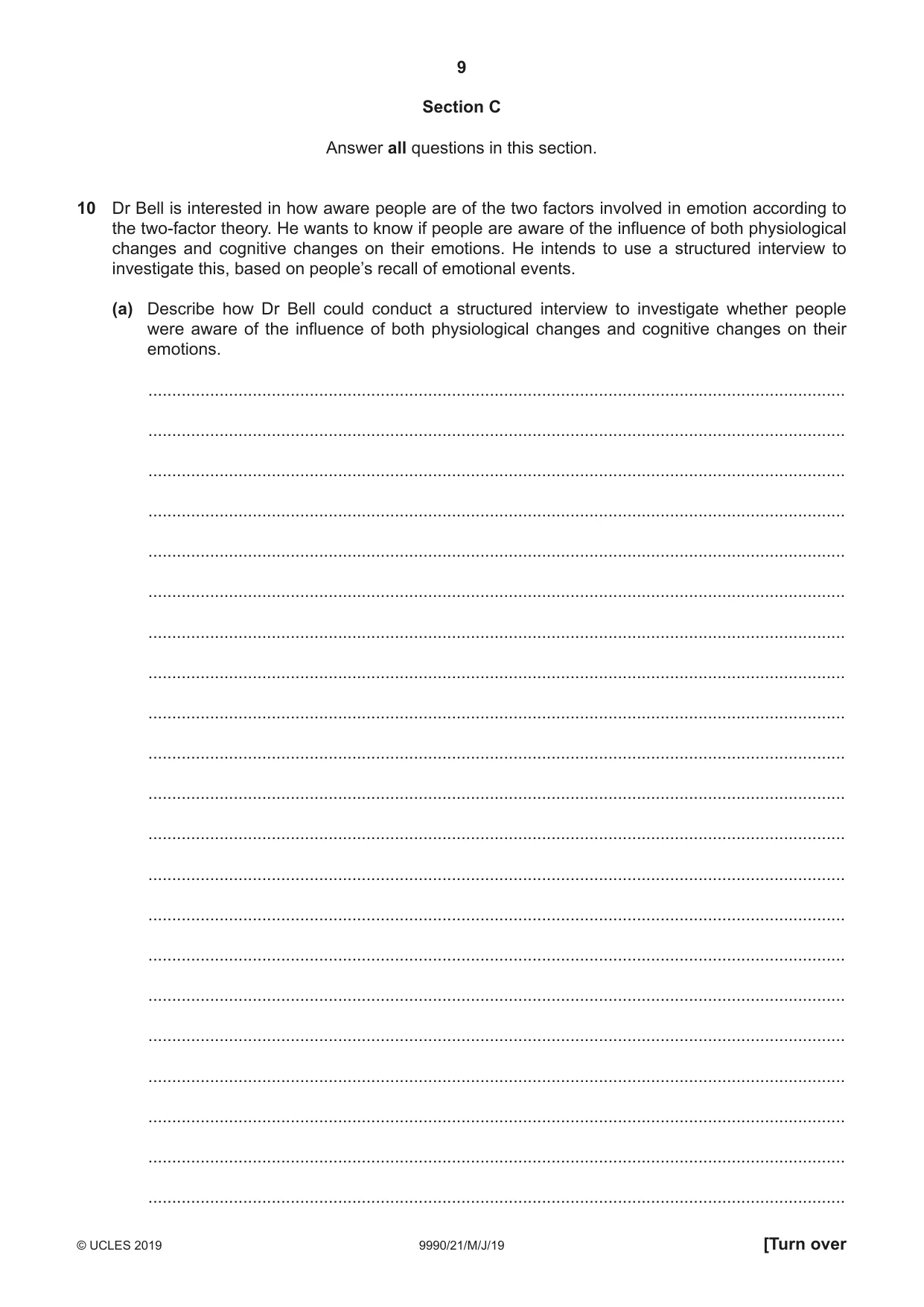 Cambridge A Level Psychology (from 2018) 9990 2019 May/June Paper 2 · Variant 1 question paper, page 9 of 12