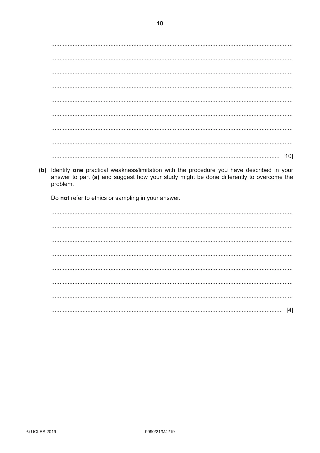 Cambridge A Level Psychology (from 2018) 9990 2019 May/June Paper 2 · Variant 1 question paper, page 10 of 12