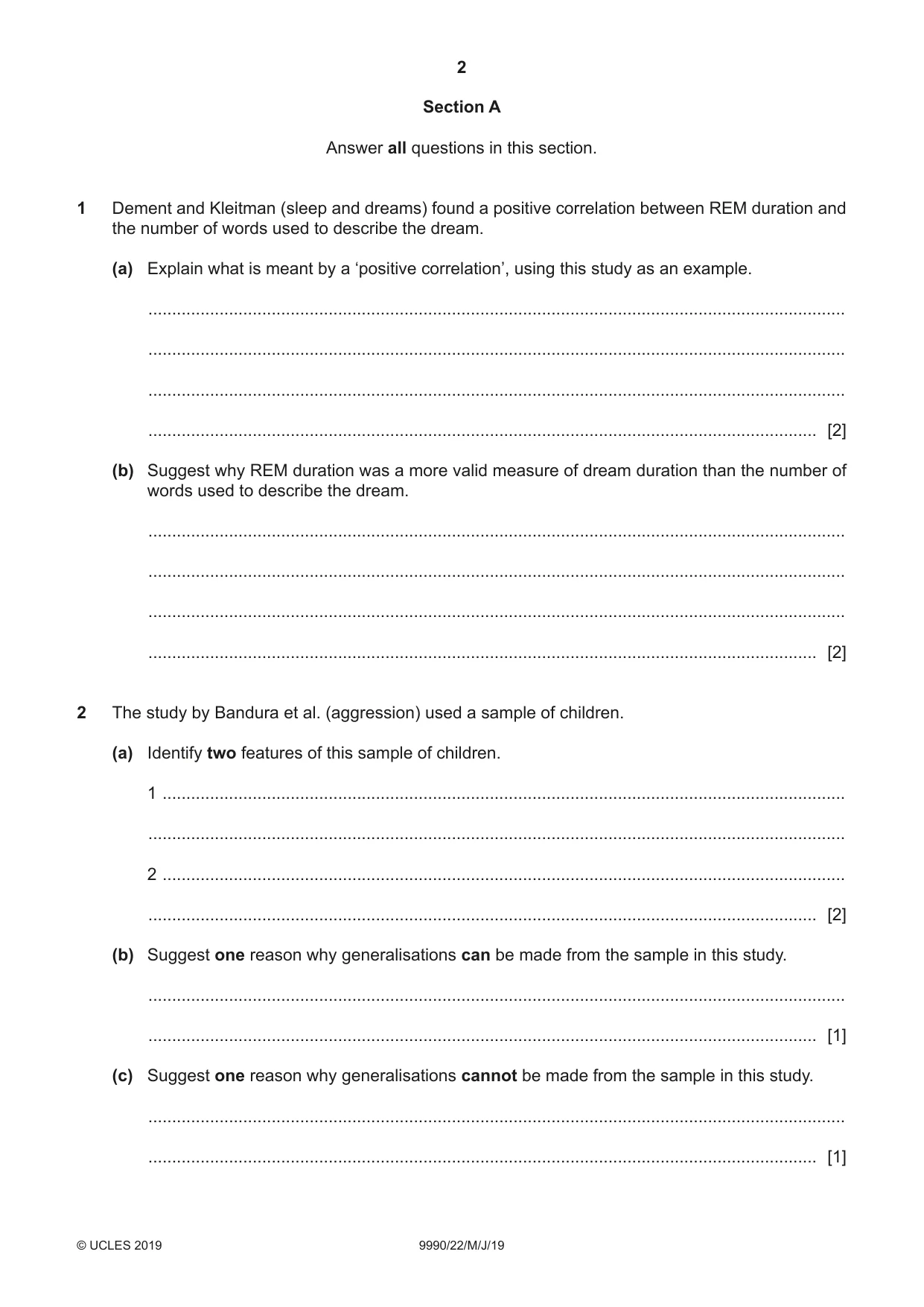 Cambridge A Level Psychology (from 2018) 9990 2019 May/June Paper 2 · Variant 2 question paper, page 2 of 12