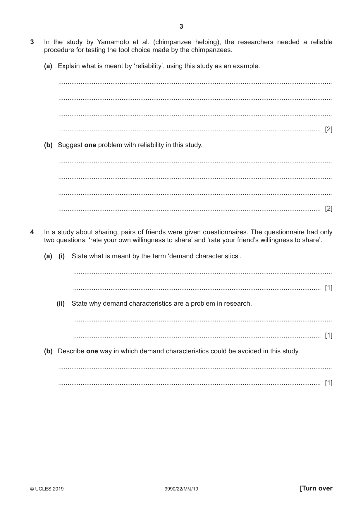 Cambridge A Level Psychology (from 2018) 9990 2019 May/June Paper 2 · Variant 2 question paper, page 3 of 12