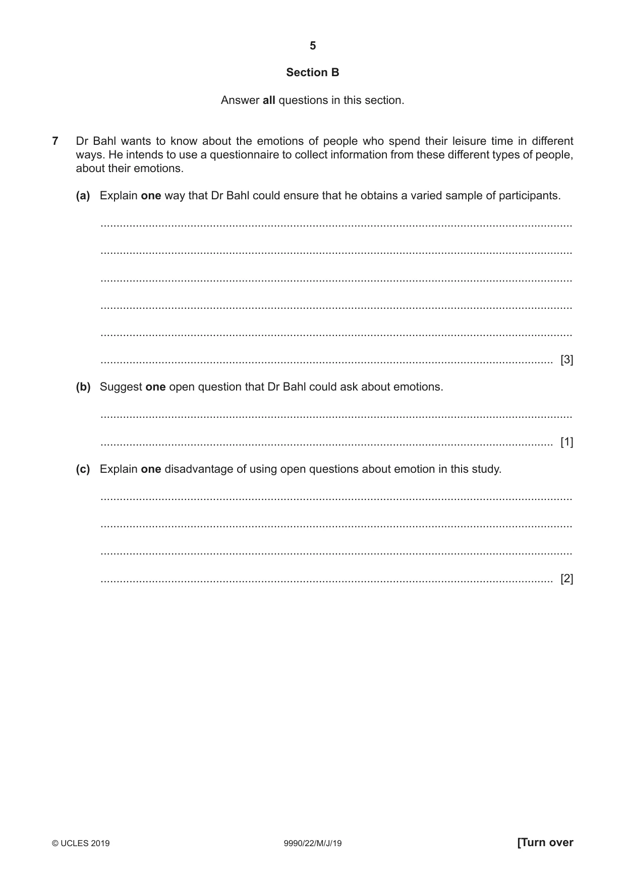 Cambridge A Level Psychology (from 2018) 9990 2019 May/June Paper 2 · Variant 2 question paper, page 5 of 12