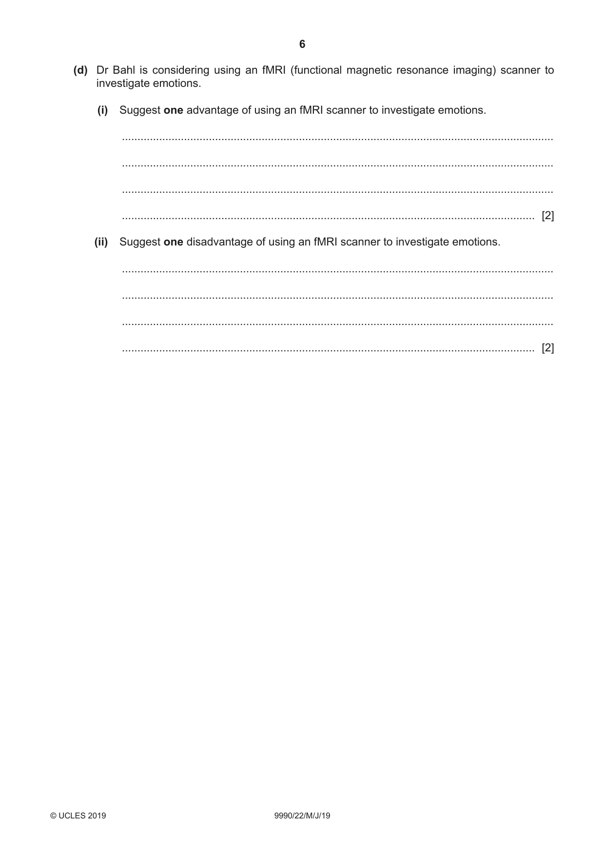Cambridge A Level Psychology (from 2018) 9990 2019 May/June Paper 2 · Variant 2 question paper, page 6 of 12