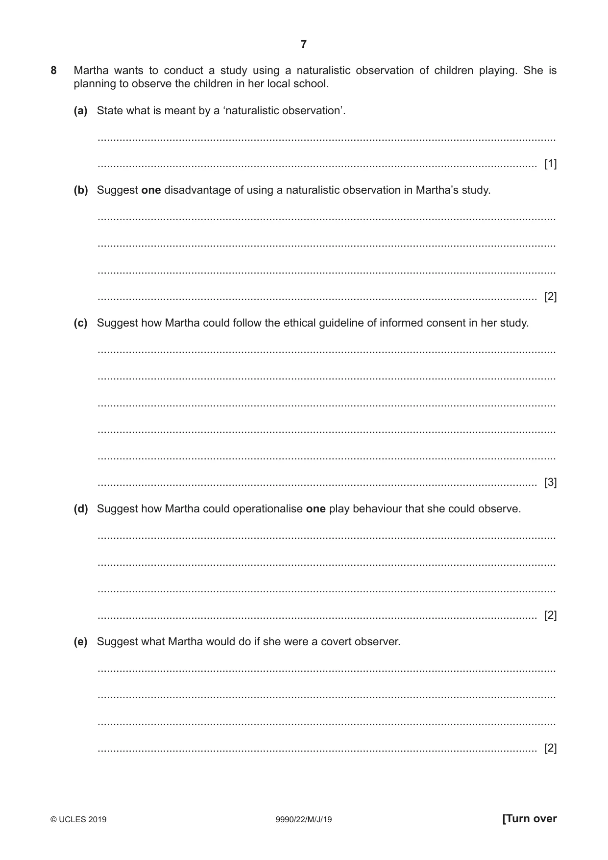 Cambridge A Level Psychology (from 2018) 9990 2019 May/June Paper 2 · Variant 2 question paper, page 7 of 12