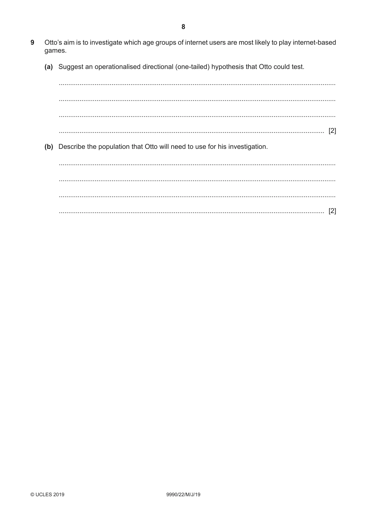 Cambridge A Level Psychology (from 2018) 9990 2019 May/June Paper 2 · Variant 2 question paper, page 8 of 12