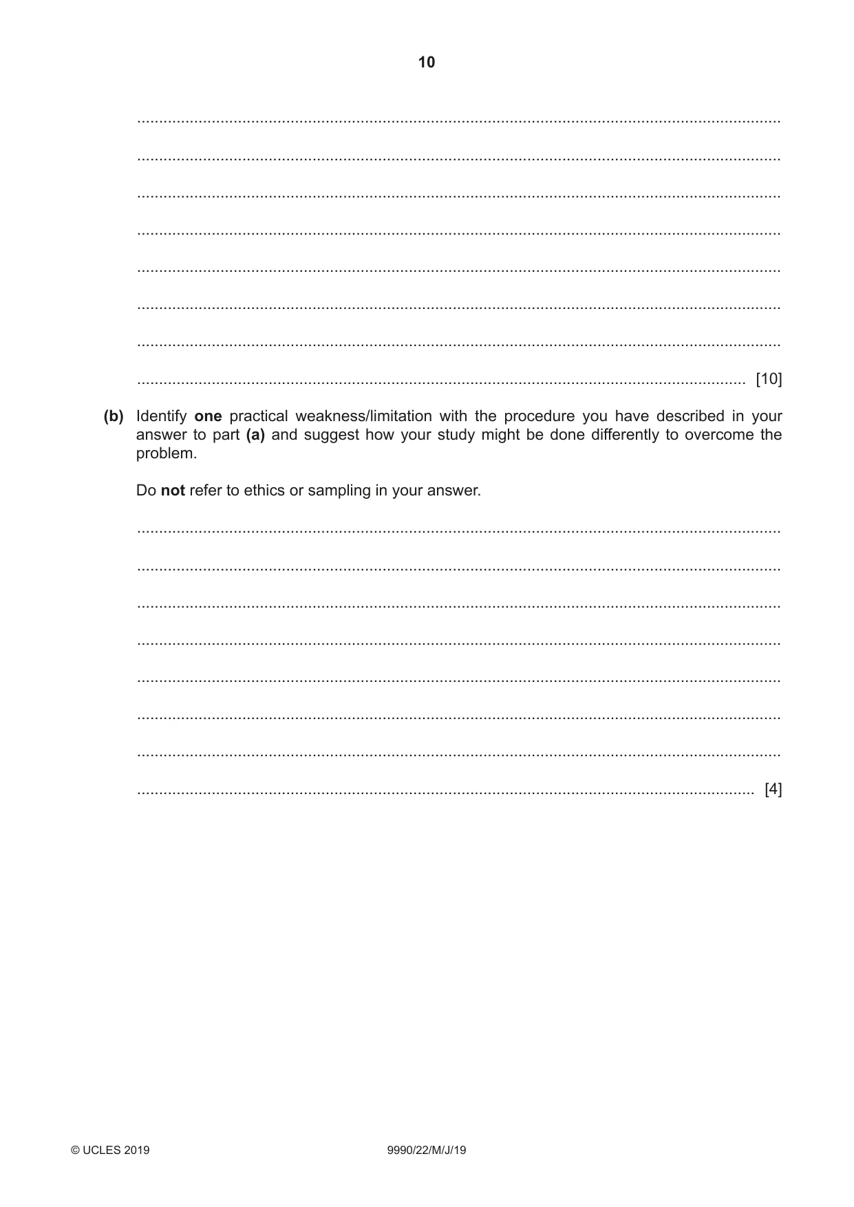 Cambridge A Level Psychology (from 2018) 9990 2019 May/June Paper 2 · Variant 2 question paper, page 10 of 12