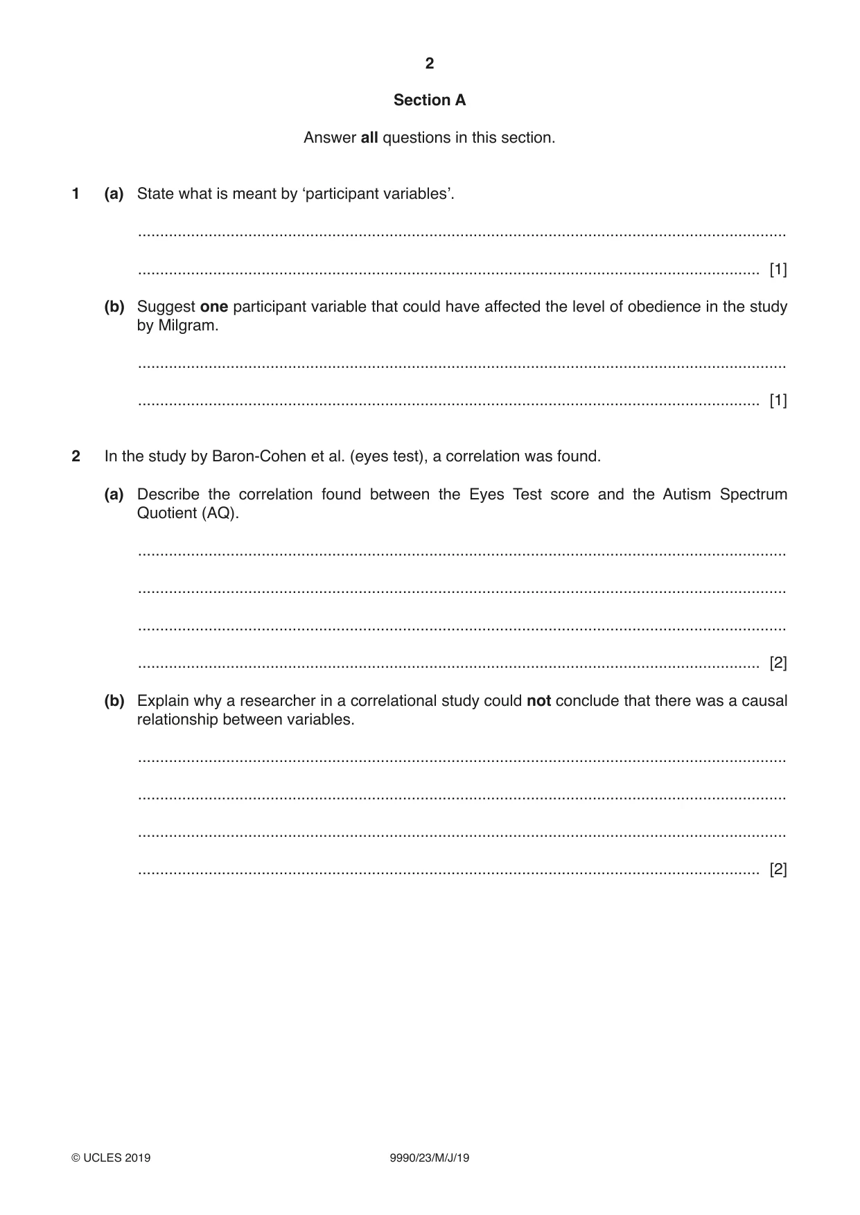 Cambridge A Level Psychology (from 2018) 9990 2019 May/June Paper 2 · Variant 3 question paper, page 2 of 12