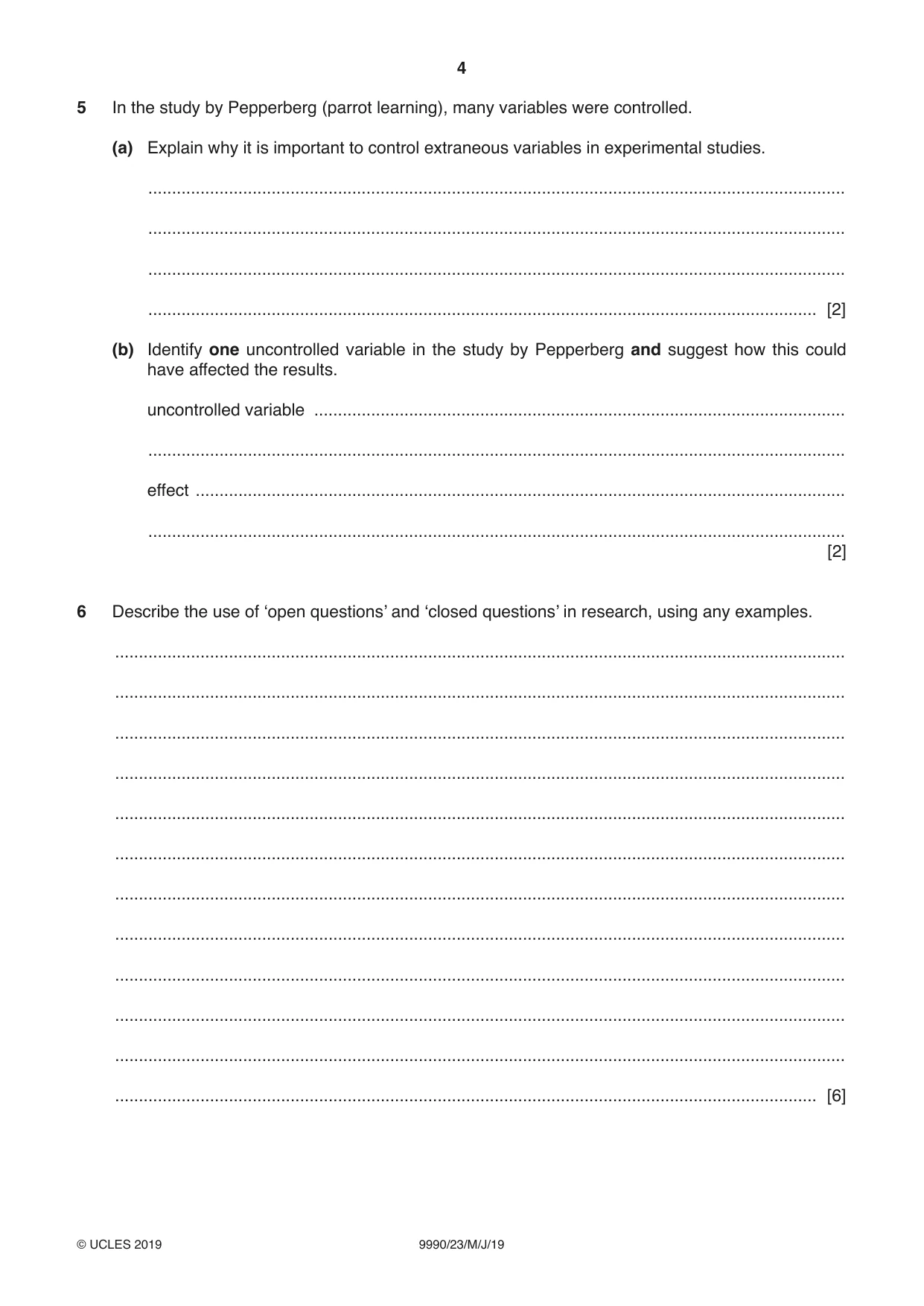 Cambridge A Level Psychology (from 2018) 9990 2019 May/June Paper 2 · Variant 3 question paper, page 4 of 12