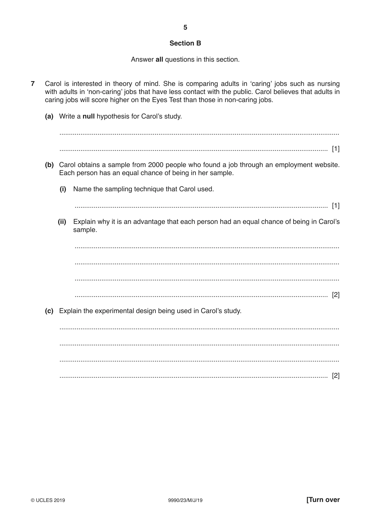 Cambridge A Level Psychology (from 2018) 9990 2019 May/June Paper 2 · Variant 3 question paper, page 5 of 12