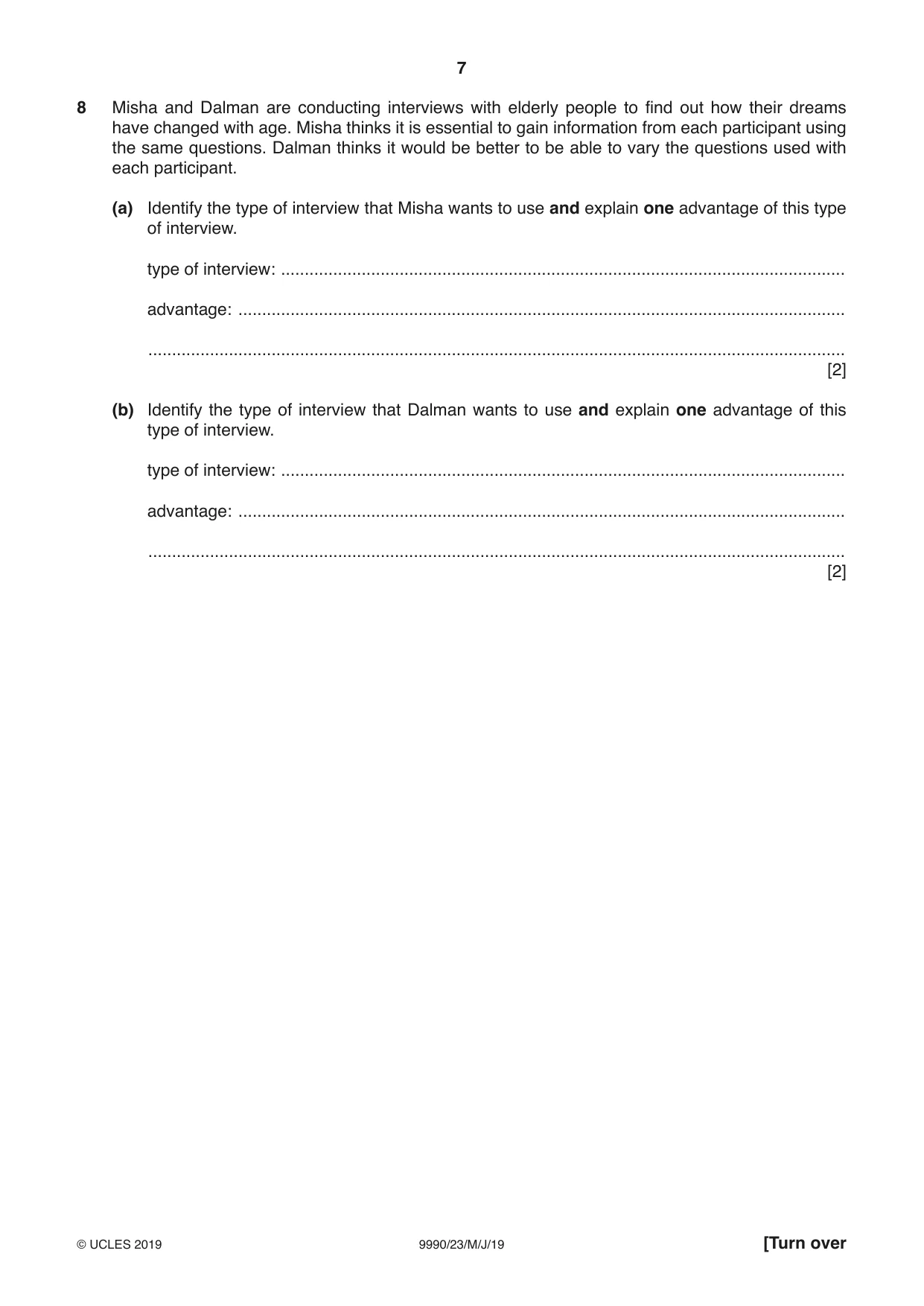 Cambridge A Level Psychology (from 2018) 9990 2019 May/June Paper 2 · Variant 3 question paper, page 7 of 12