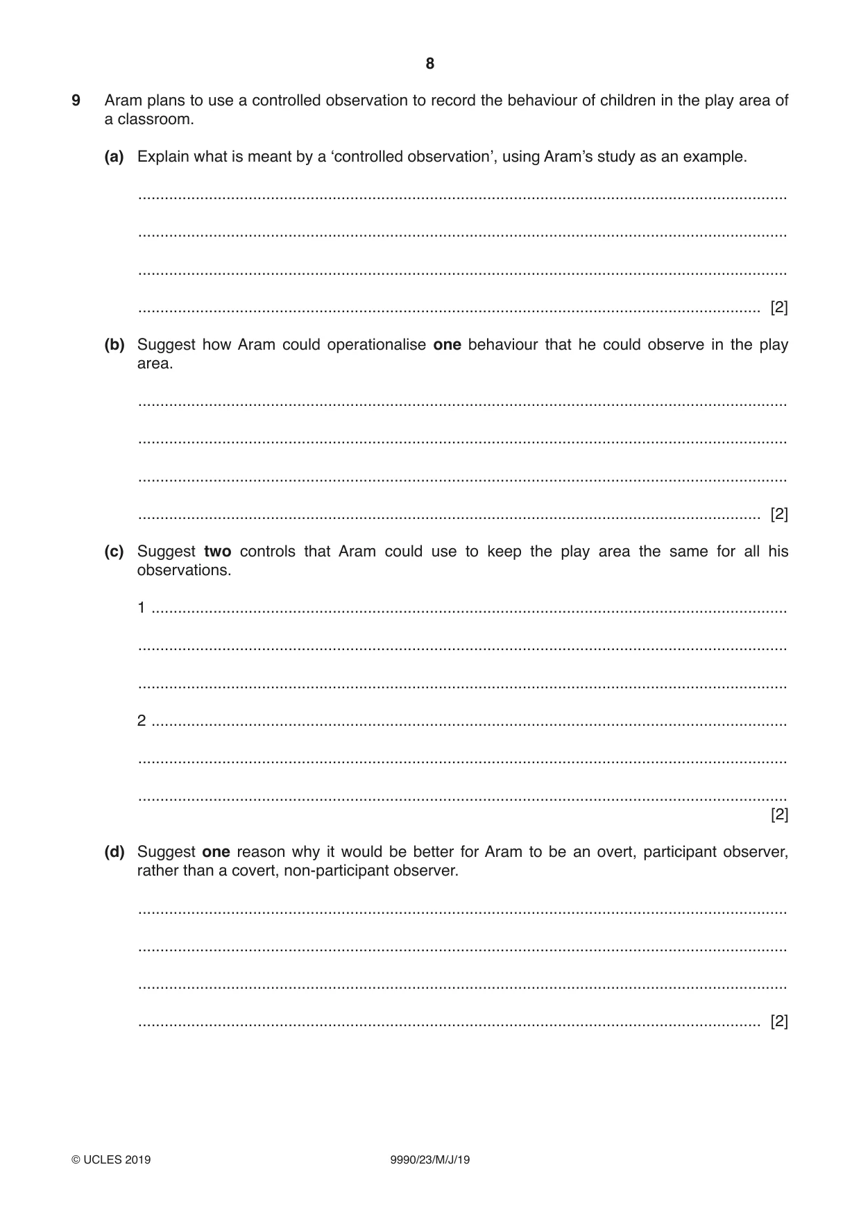 Cambridge A Level Psychology (from 2018) 9990 2019 May/June Paper 2 · Variant 3 question paper, page 8 of 12