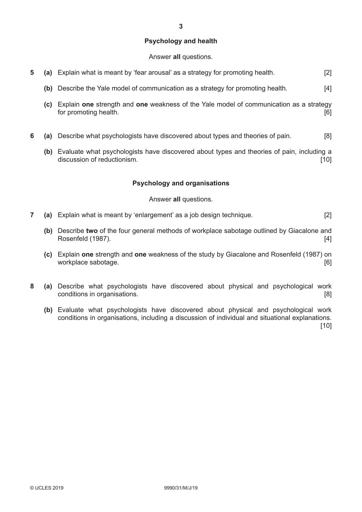 Cambridge A Level Psychology (from 2018) 9990 2019 May/June Paper 3 · Variant 1 question paper, page 3 of 4