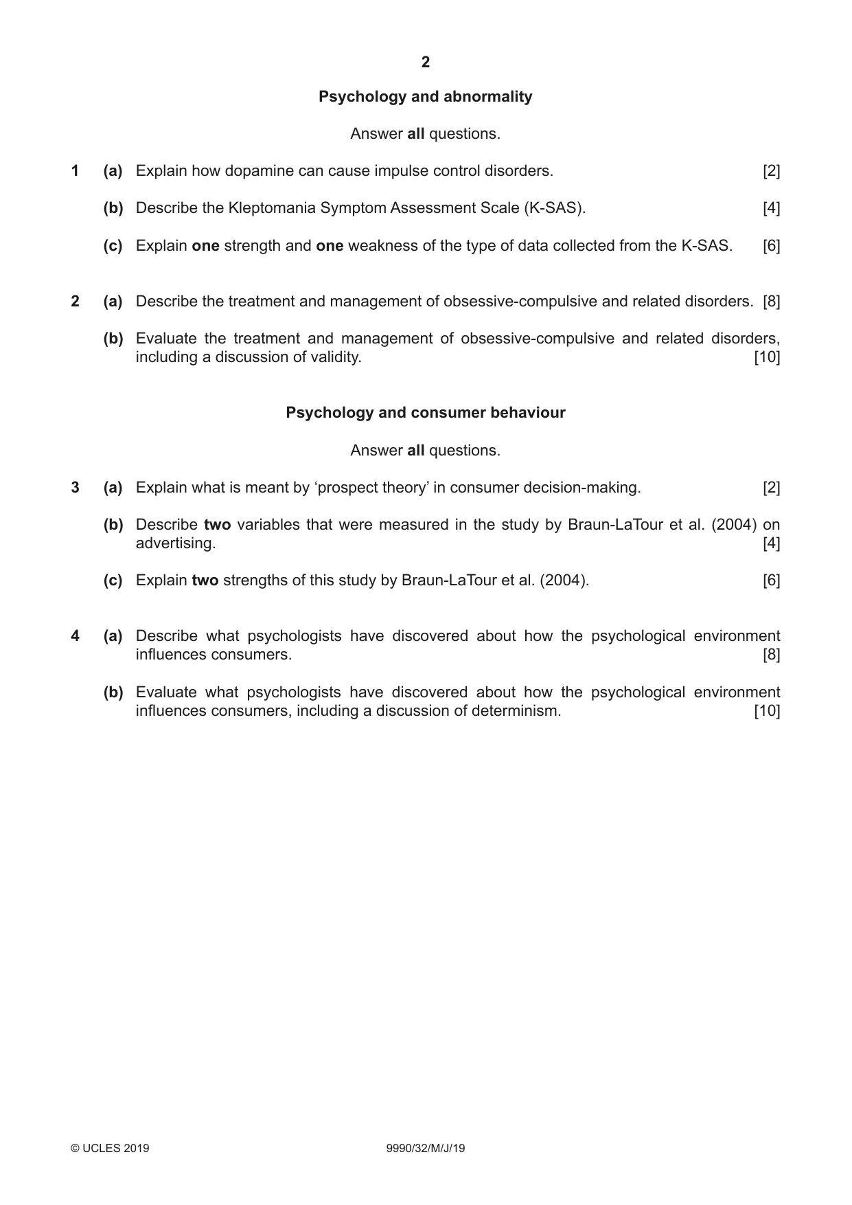 Cambridge A Level Psychology (from 2018) 9990 2019 May/June Paper 3 · Variant 2 question paper, page 2 of 4