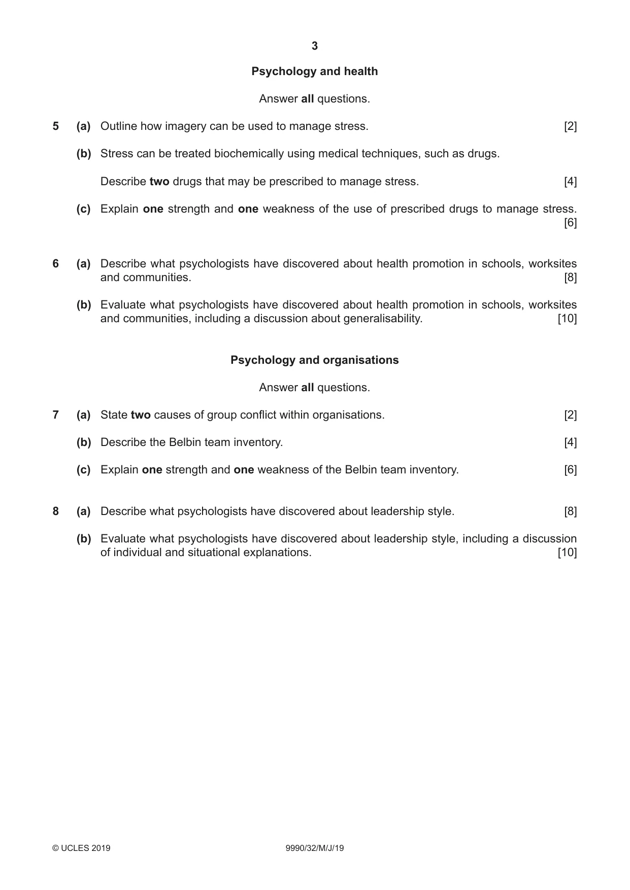 Cambridge A Level Psychology (from 2018) 9990 2019 May/June Paper 3 · Variant 2 question paper, page 3 of 4
