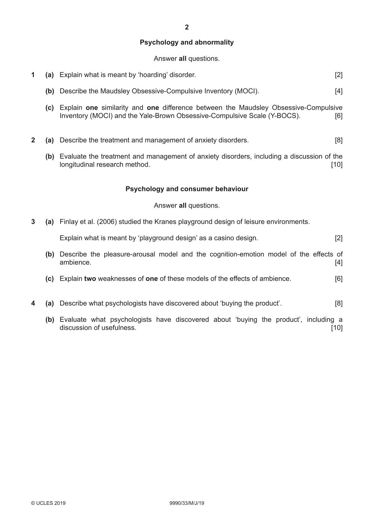Cambridge A Level Psychology (from 2018) 9990 2019 May/June Paper 3 · Variant 3 question paper, page 2 of 4