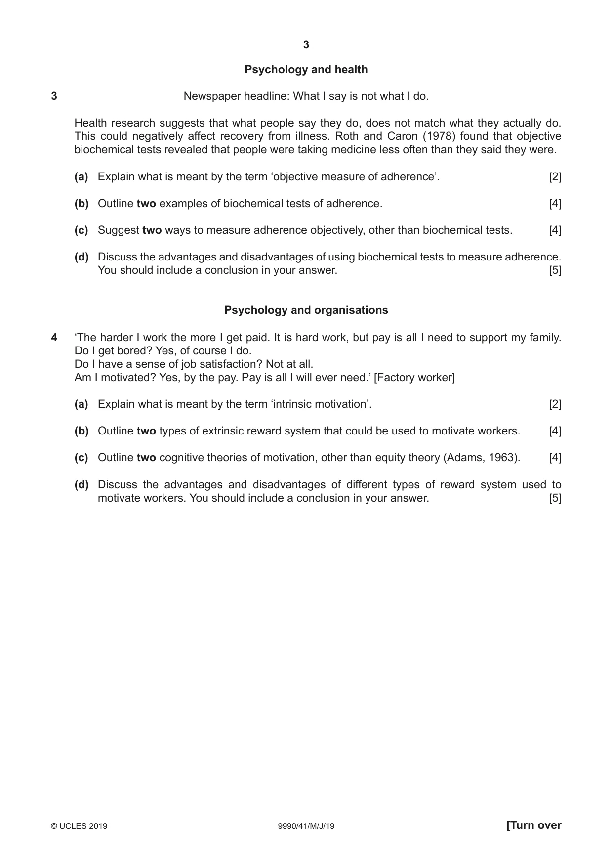Cambridge A Level Psychology (from 2018) 9990 2019 May/June Paper 4 · Variant 1 question paper, page 3 of 8