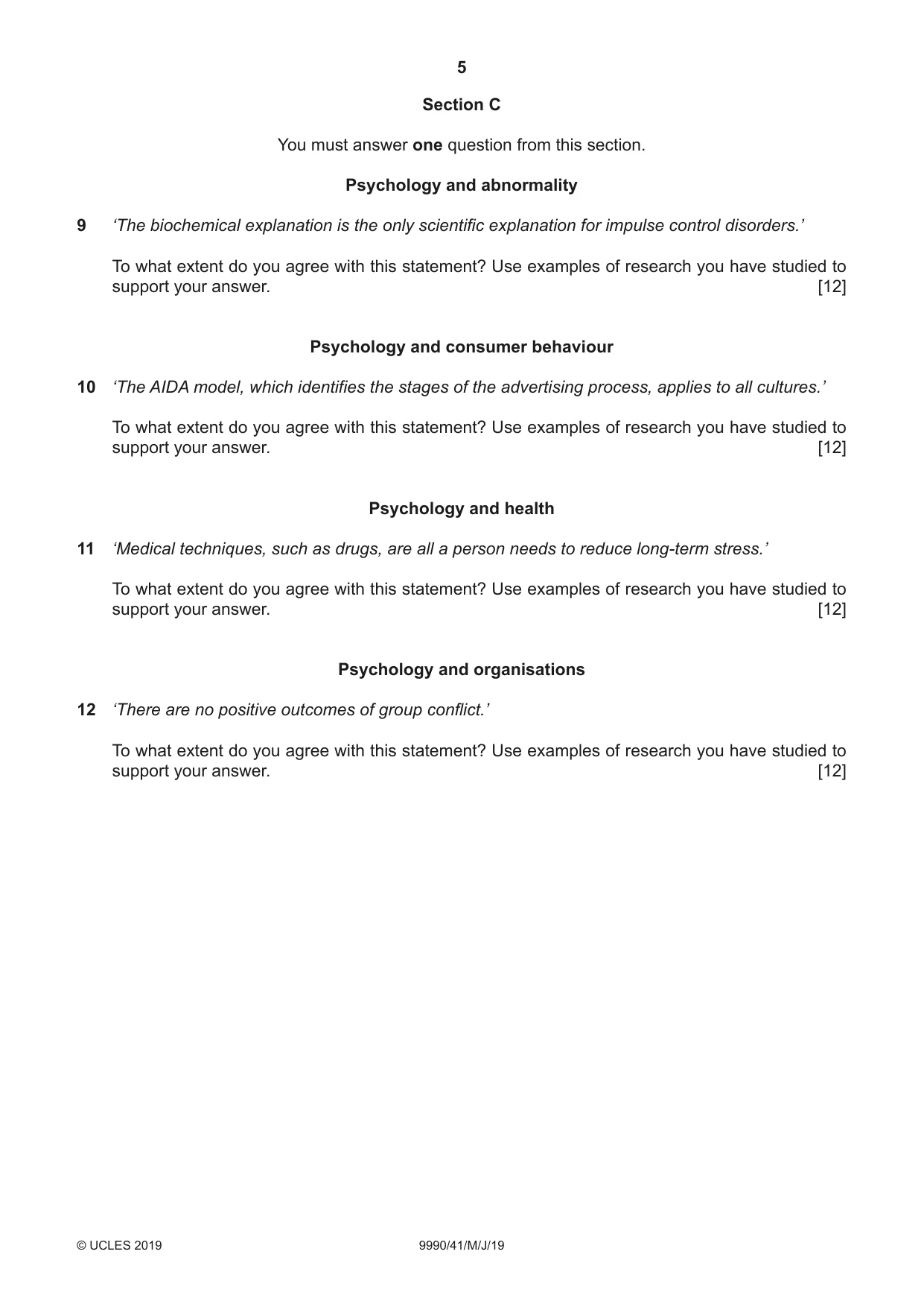 Cambridge A Level Psychology (from 2018) 9990 2019 May/June Paper 4 · Variant 1 question paper, page 5 of 8