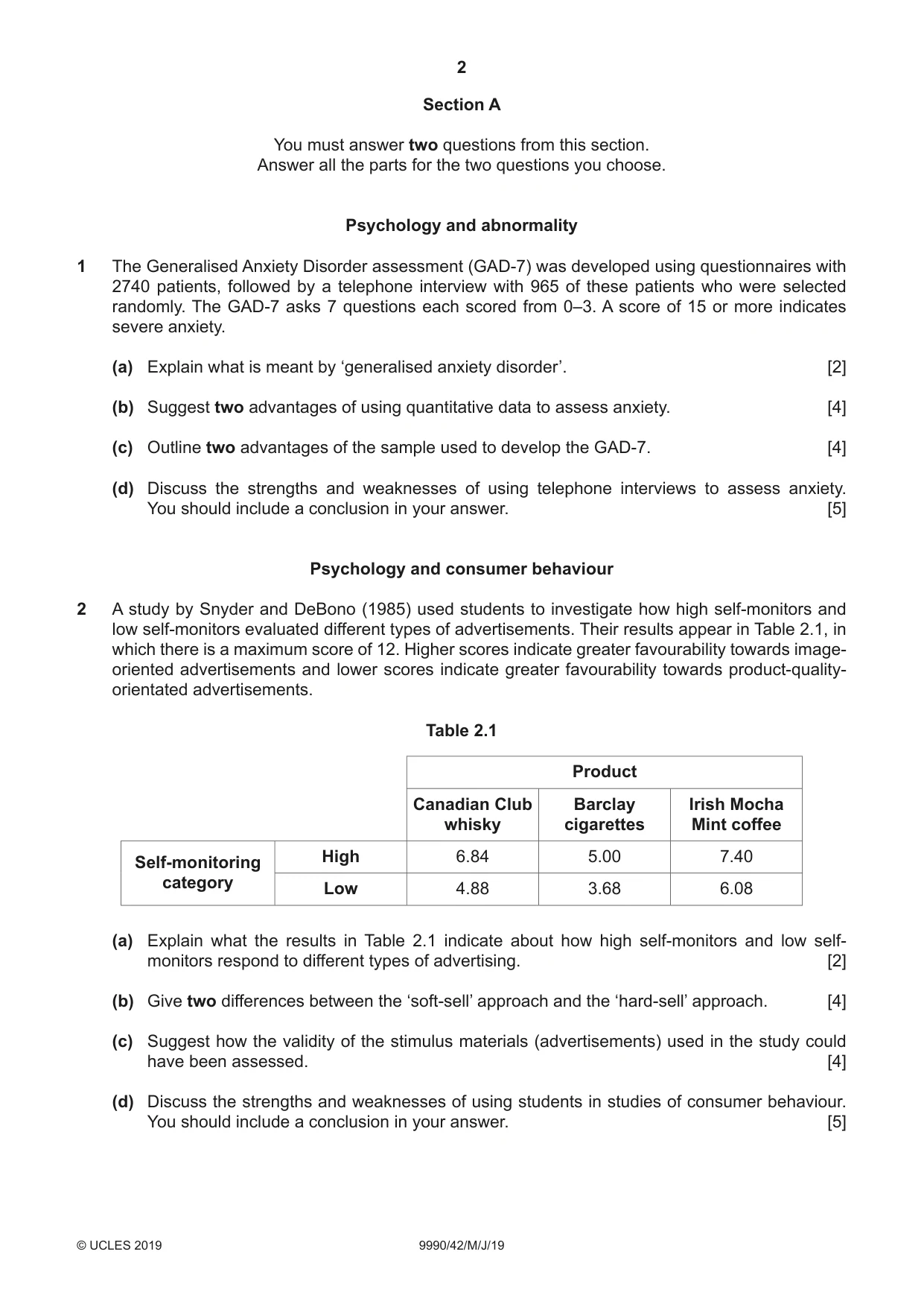 Cambridge A Level Psychology (from 2018) 9990 2019 May/June Paper 4 · Variant 2 question paper, page 2 of 8