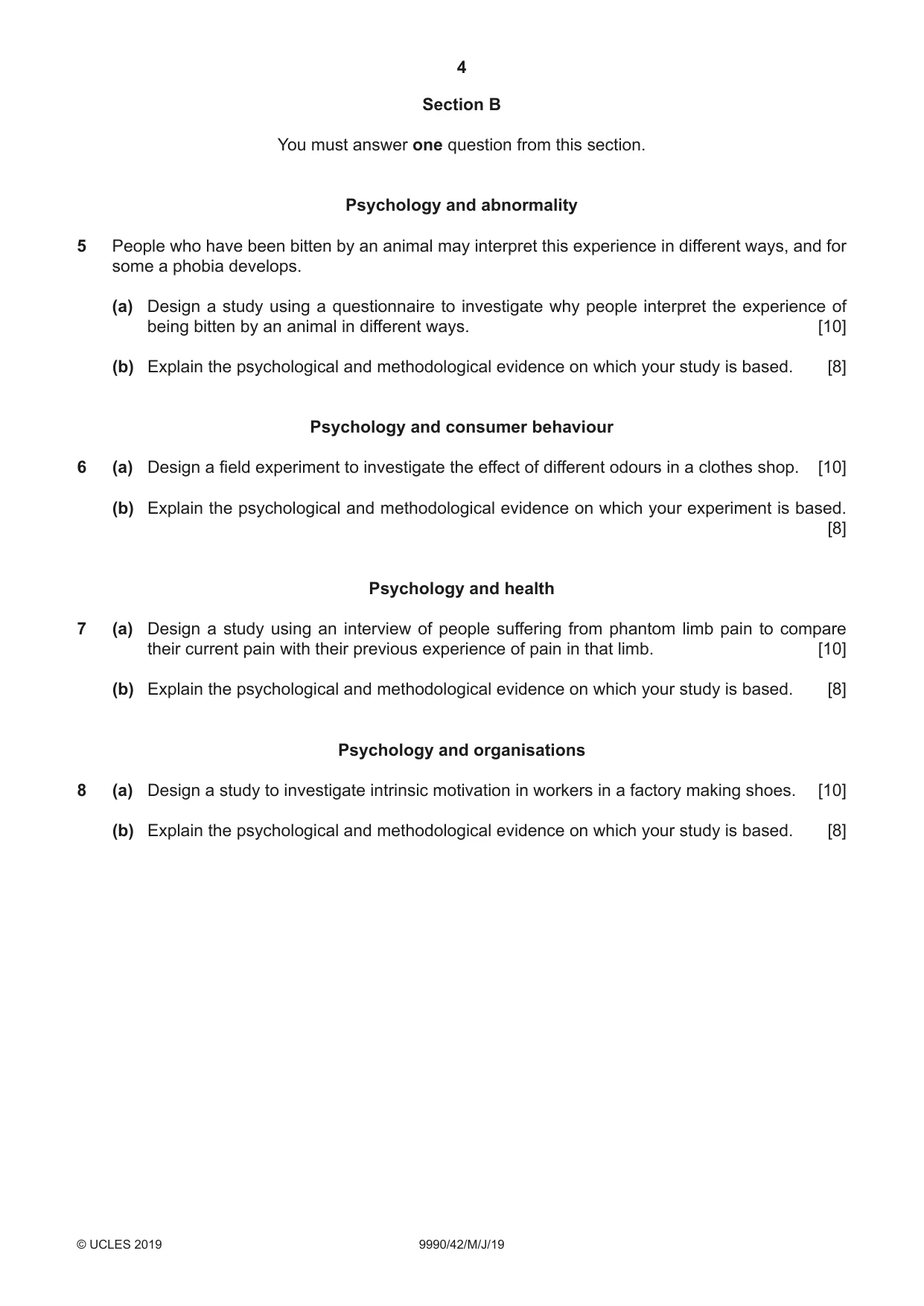Cambridge A Level Psychology (from 2018) 9990 2019 May/June Paper 4 · Variant 2 question paper, page 4 of 8