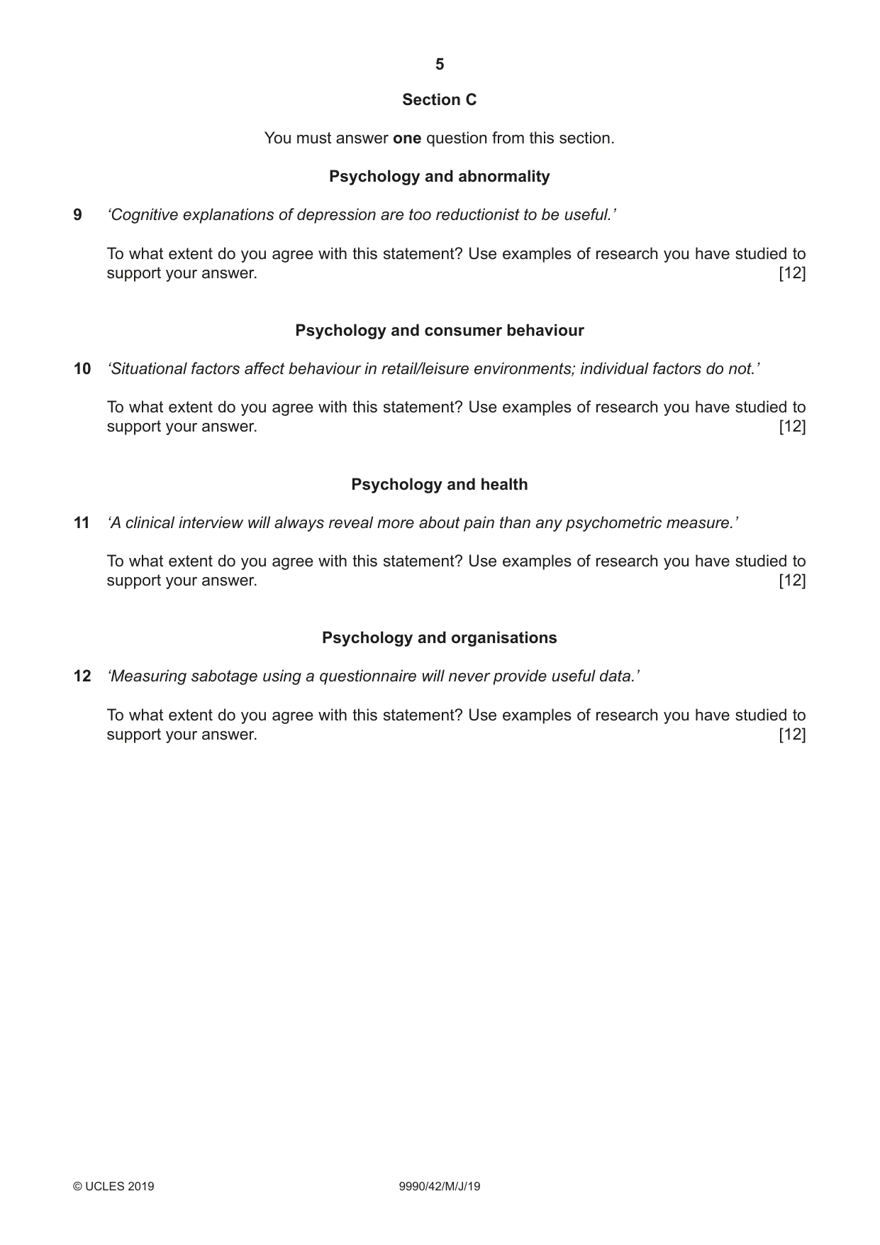 Cambridge A Level Psychology (from 2018) 9990 2019 May/June Paper 4 · Variant 2 question paper, page 5 of 8