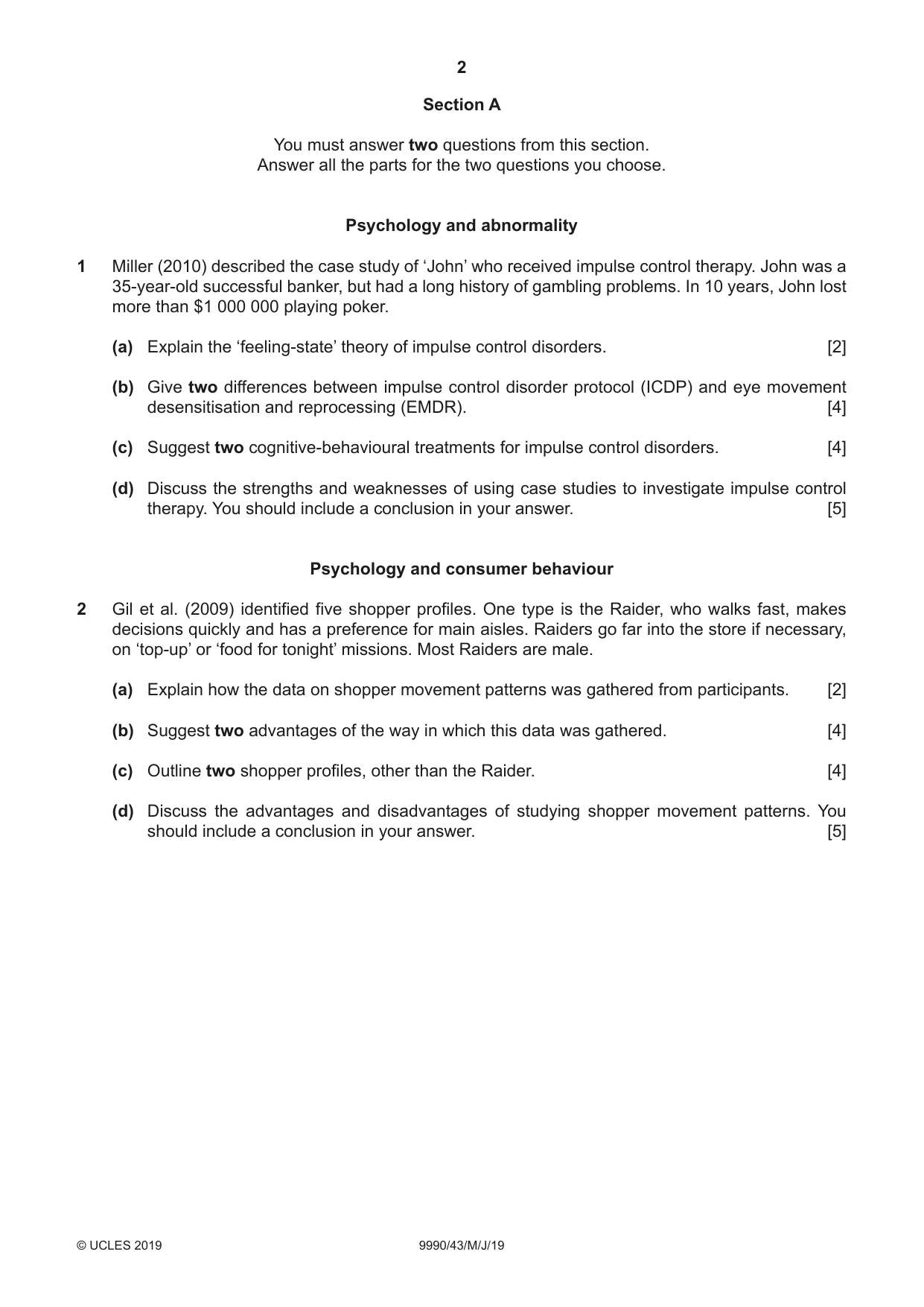 Cambridge A Level Psychology (from 2018) 9990 2019 May/June Paper 4 · Variant 3 question paper, page 2 of 8