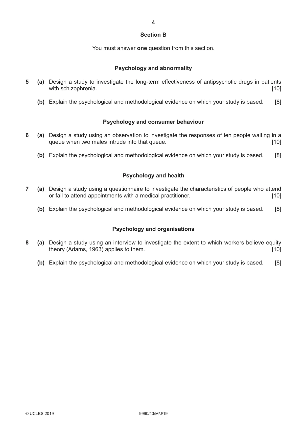 Cambridge A Level Psychology (from 2018) 9990 2019 May/June Paper 4 · Variant 3 question paper, page 4 of 8