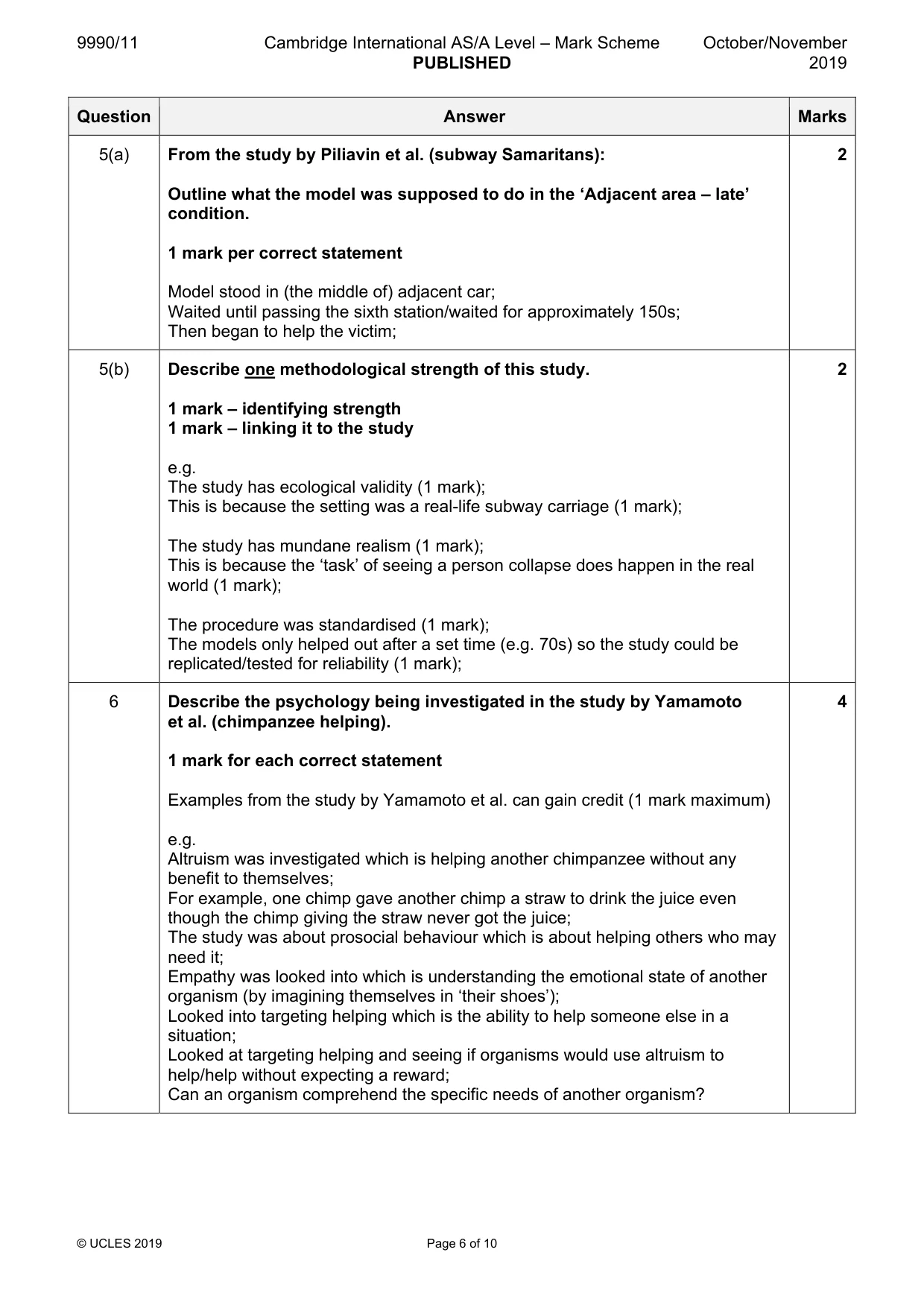 Mark scheme, page 6 of 10