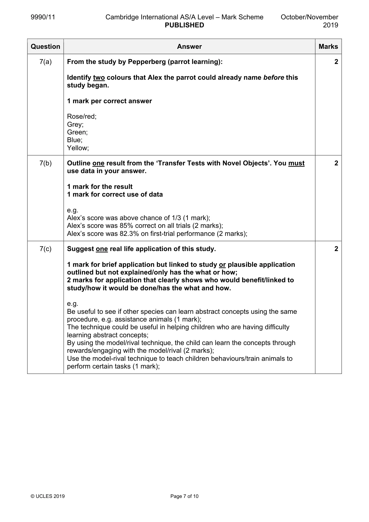 Mark scheme, page 7 of 10