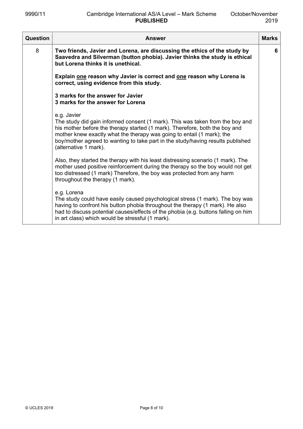 Mark scheme, page 8 of 10
