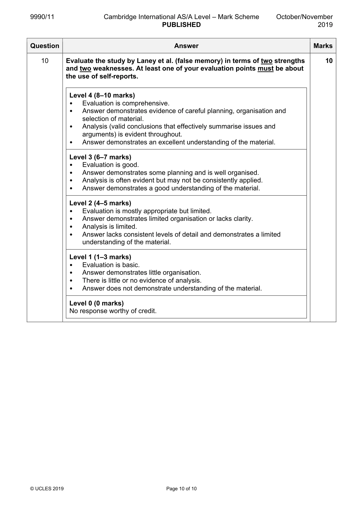 Mark scheme, page 10 of 10