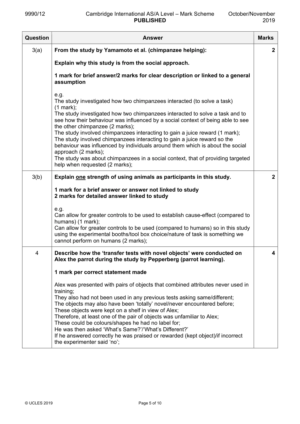 Mark scheme, page 5 of 10