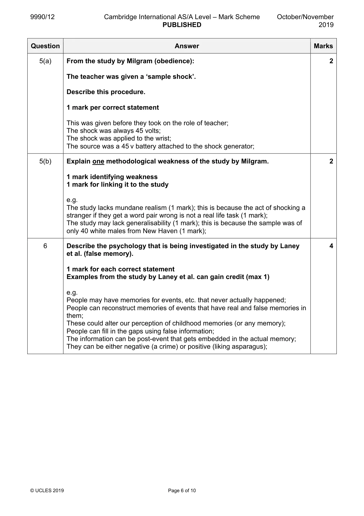 Mark scheme, page 6 of 10