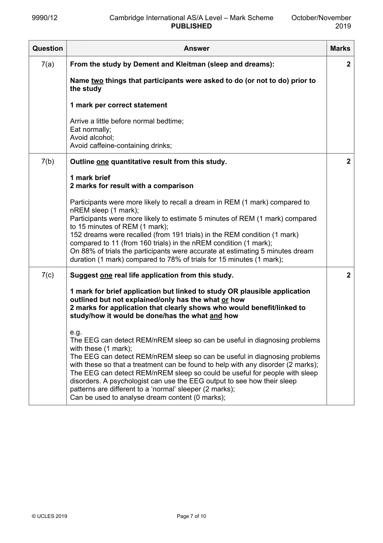 Mark scheme, page 7 of 10
