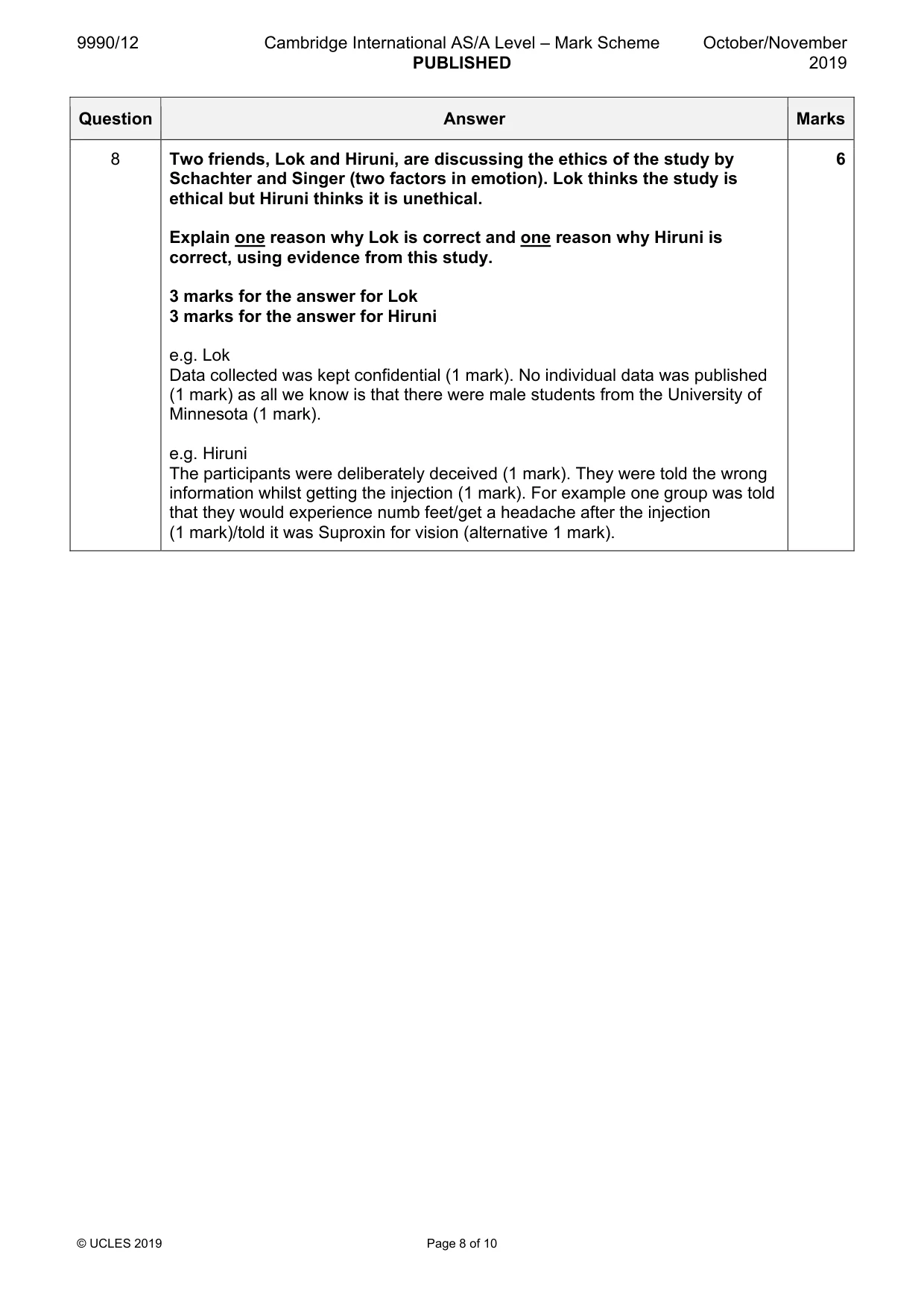 Mark scheme, page 8 of 10