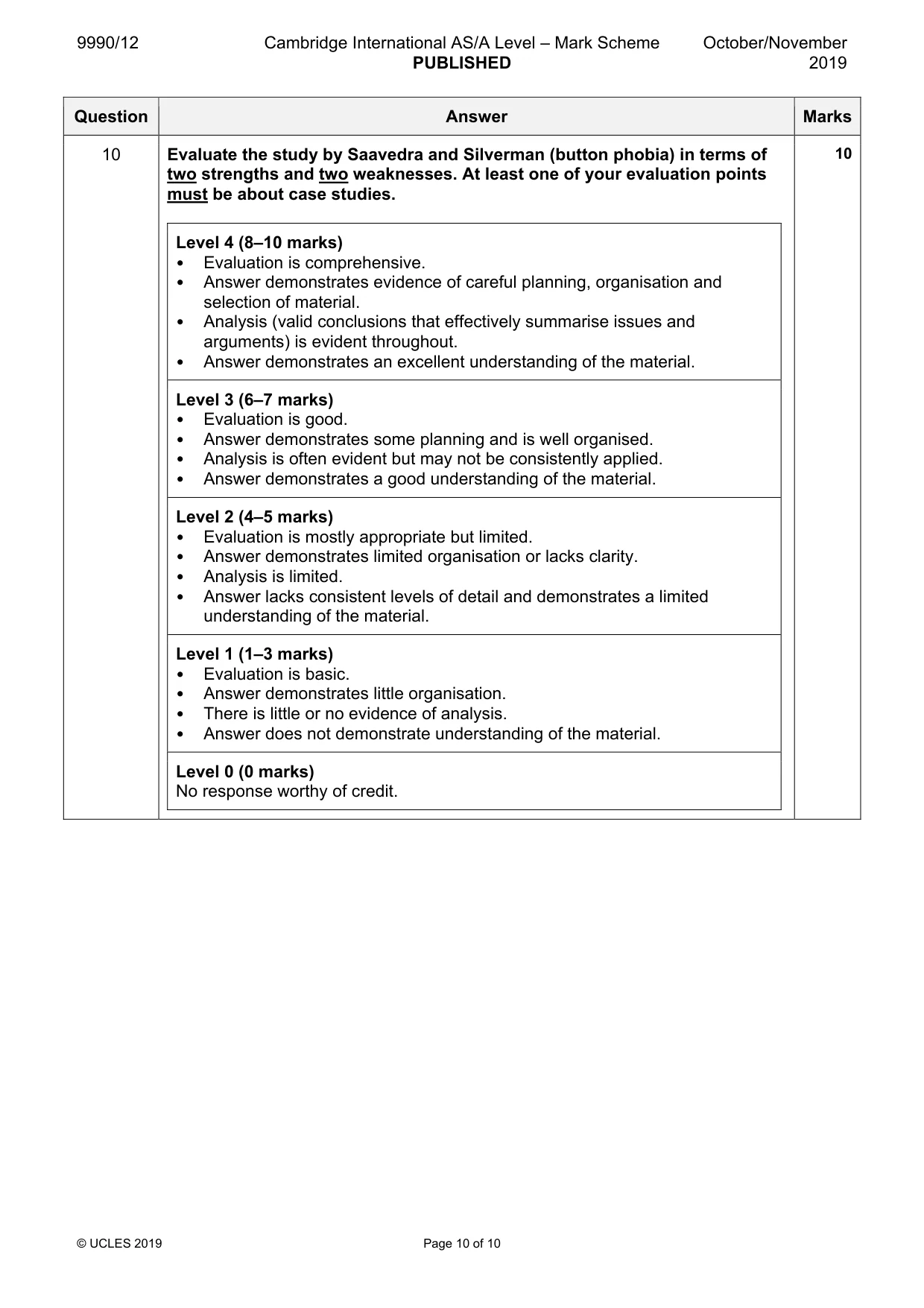 Mark scheme, page 10 of 10