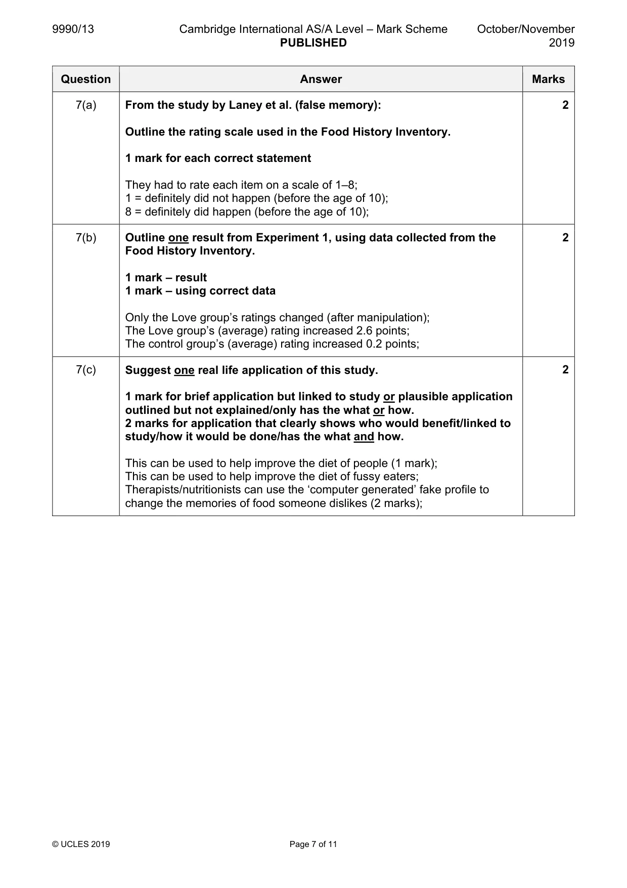 Mark scheme, page 7 of 11