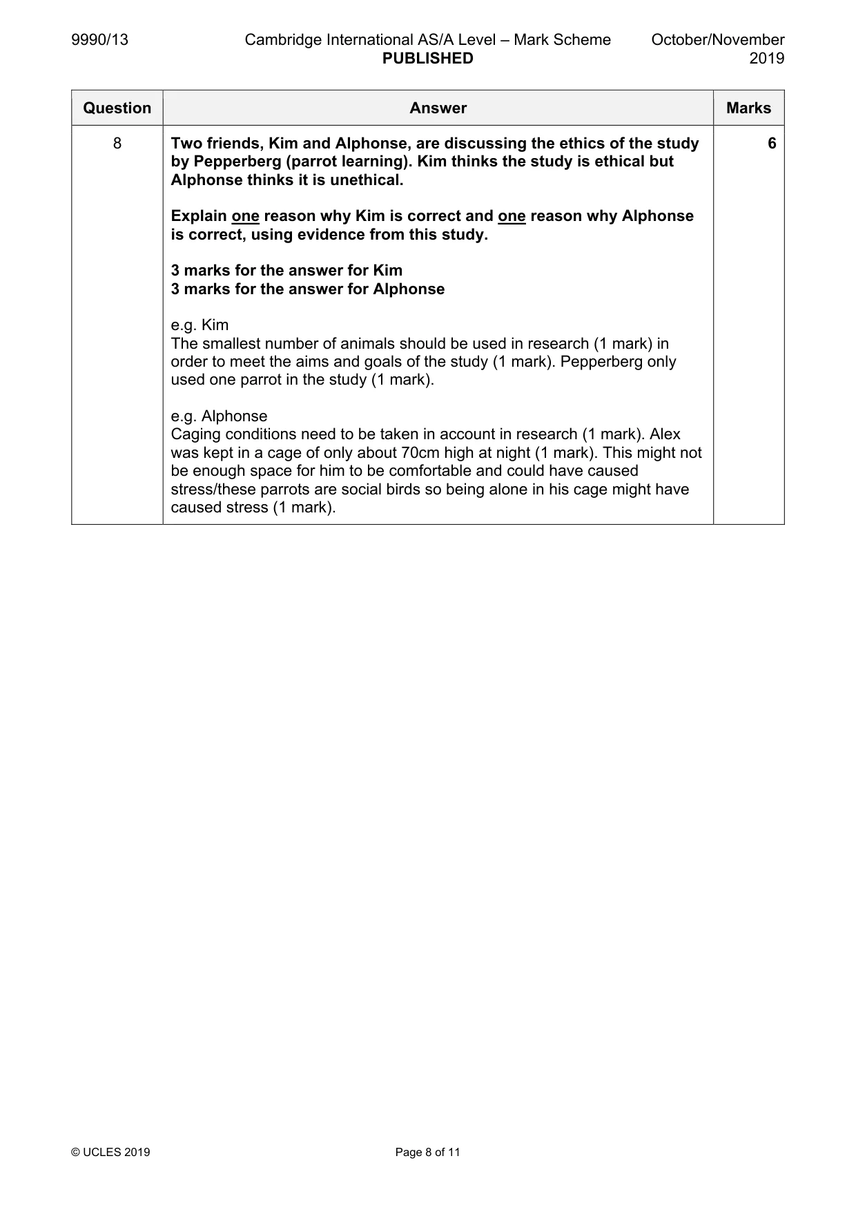 Mark scheme, page 8 of 11