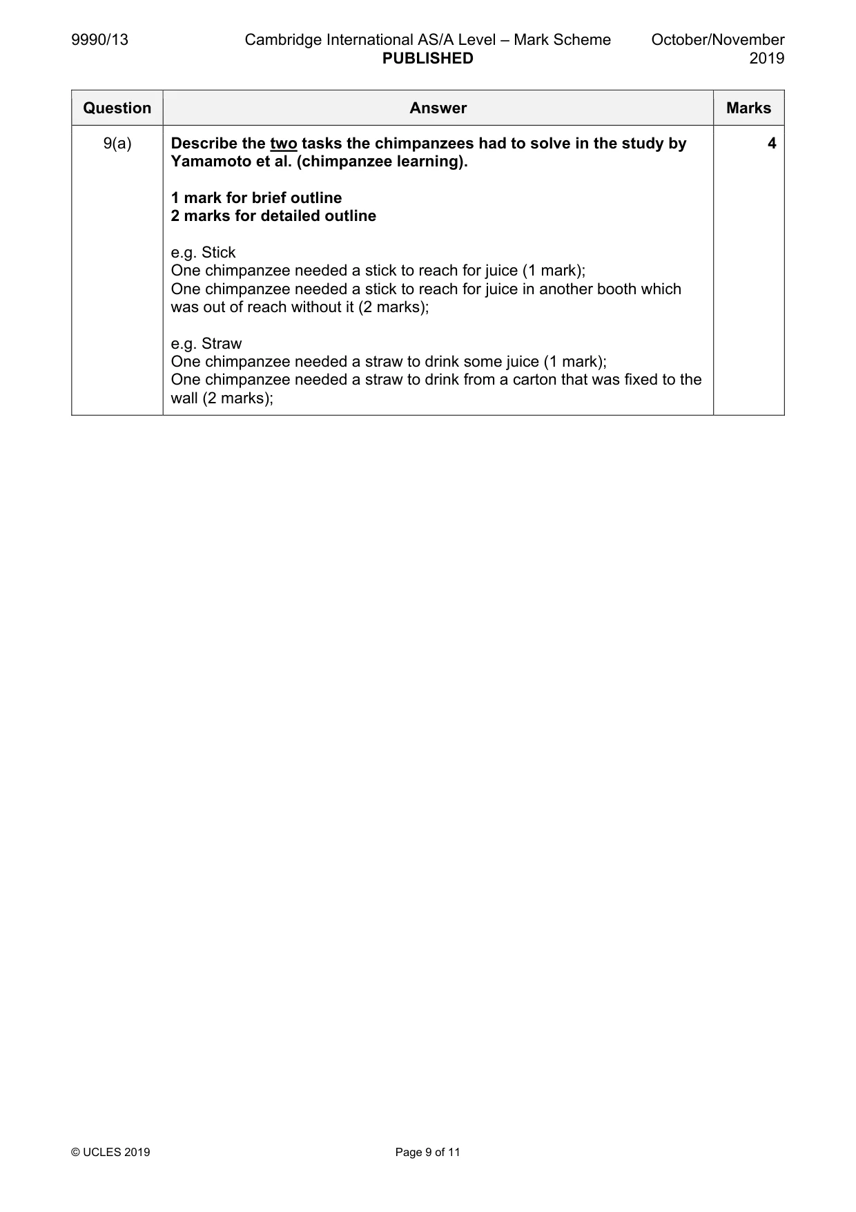 Mark scheme, page 9 of 11