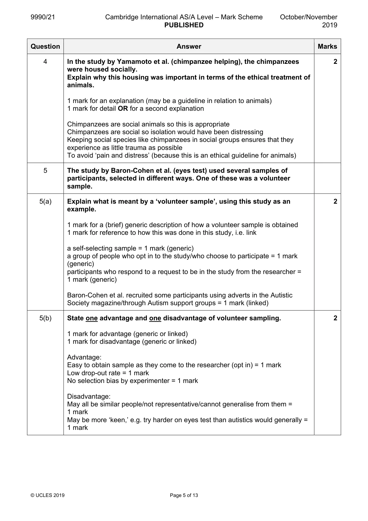 Mark scheme, page 5 of 13