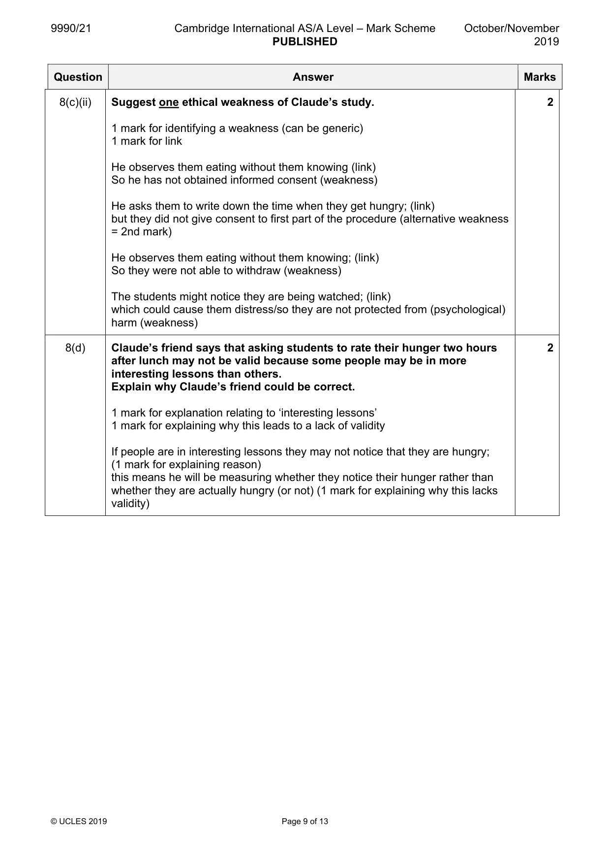 Mark scheme, page 9 of 13