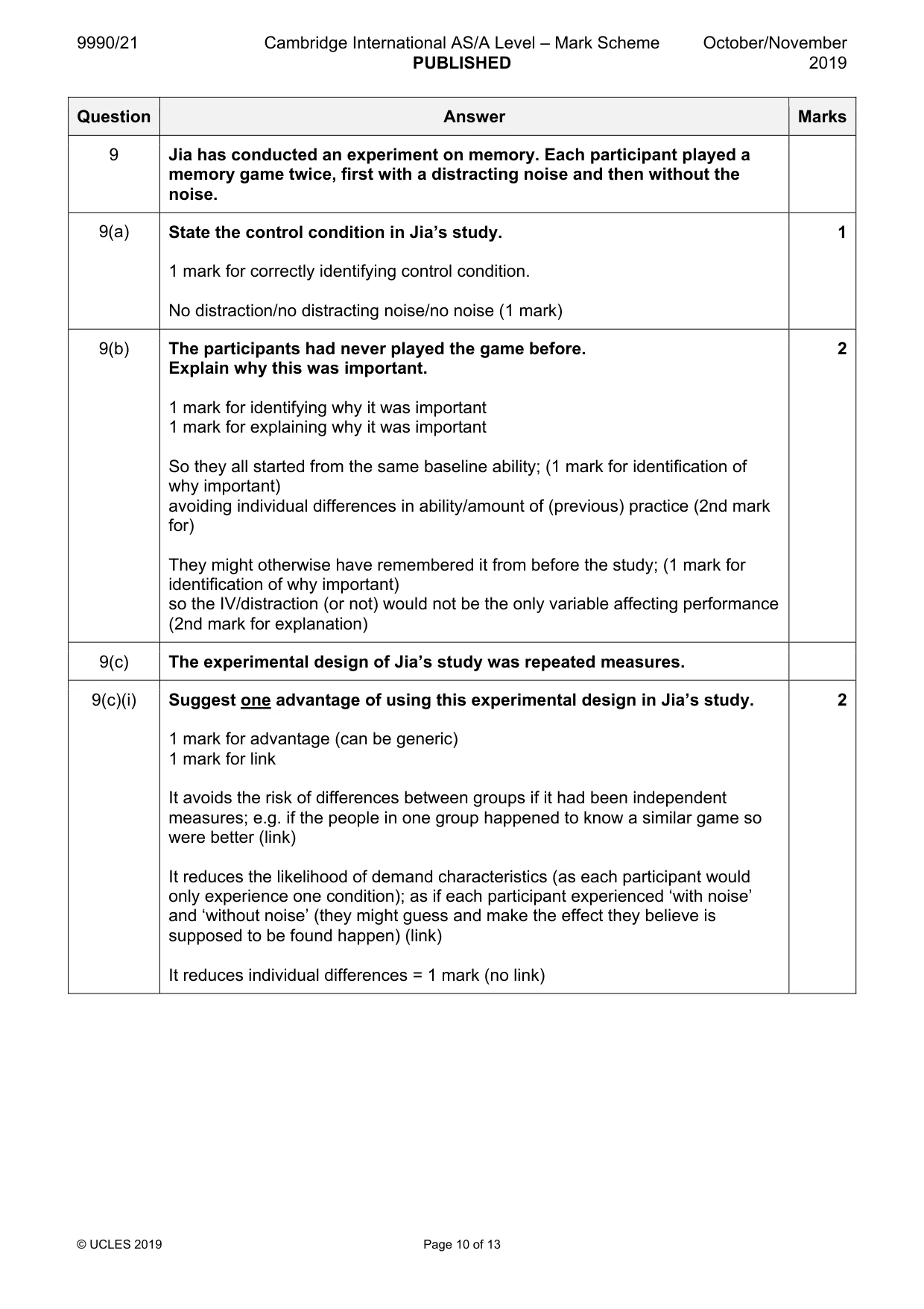 Mark scheme, page 10 of 13