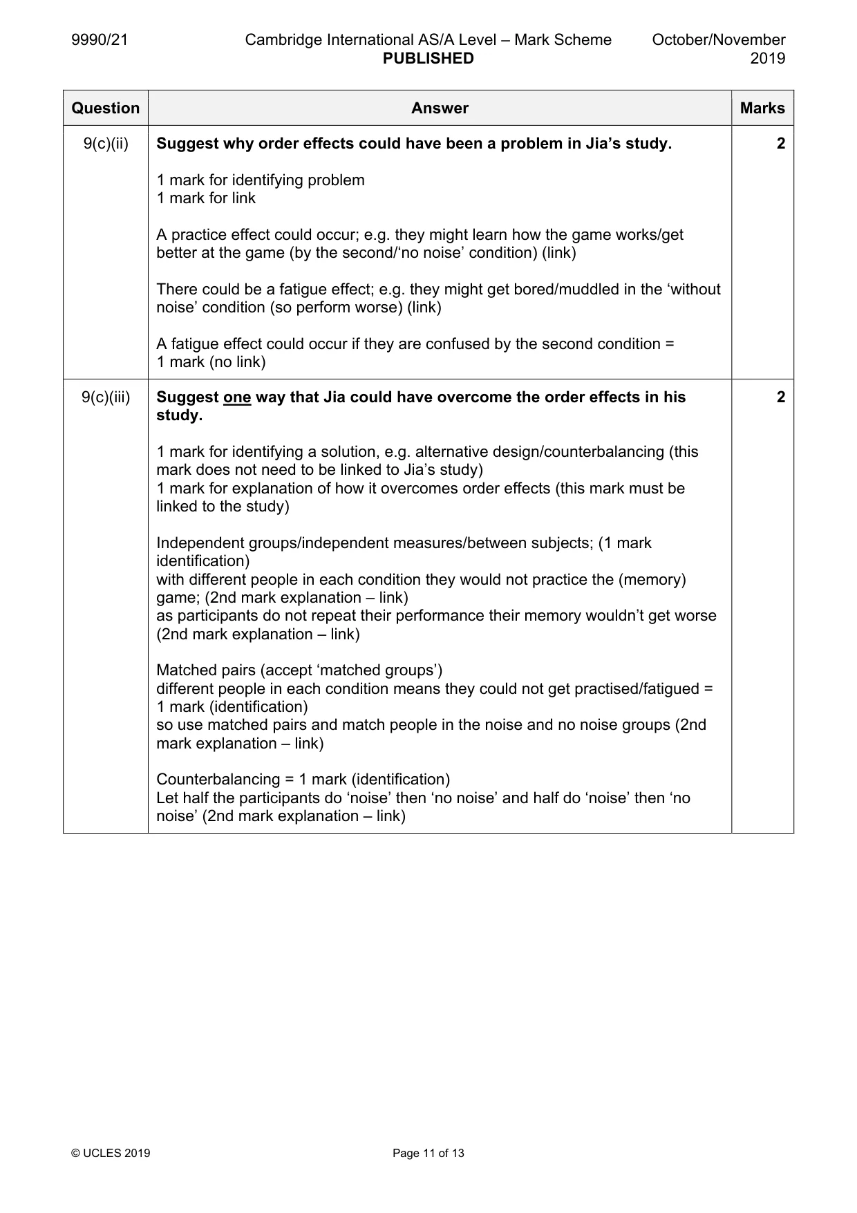 Mark scheme, page 11 of 13