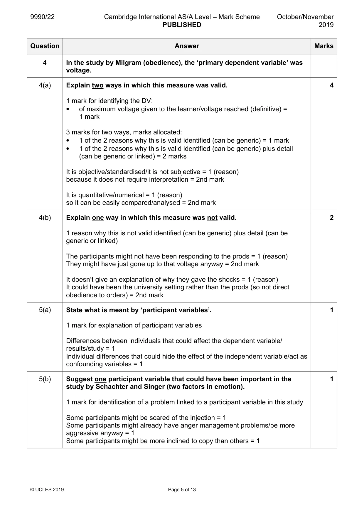 Mark scheme, page 5 of 13