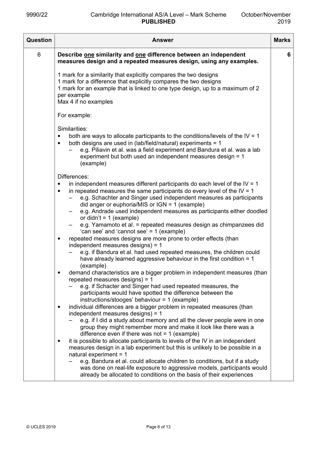 Mark scheme, page 6 of 13