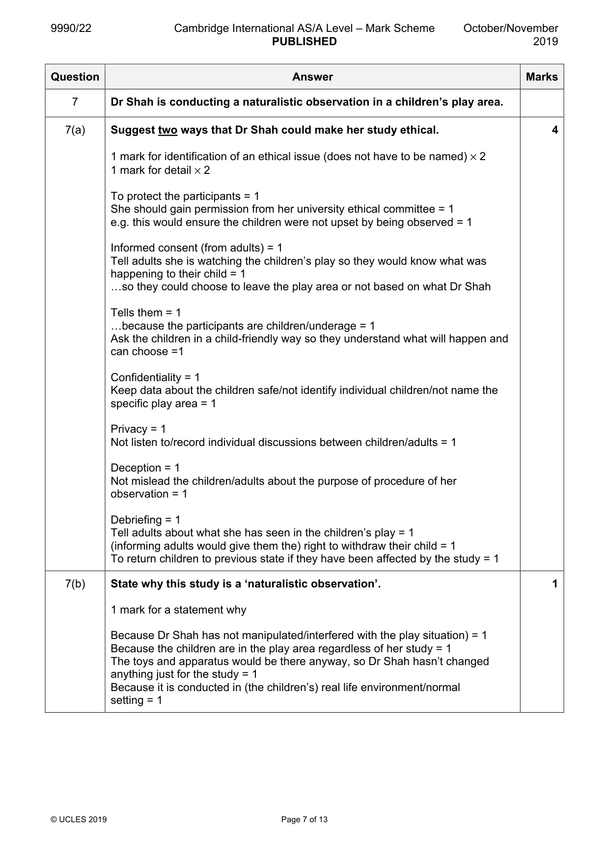 Mark scheme, page 7 of 13