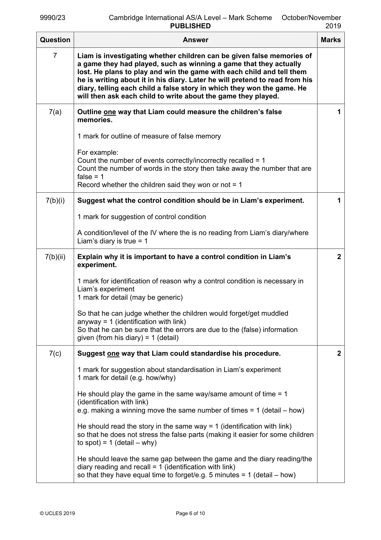 Mark scheme, page 6 of 10