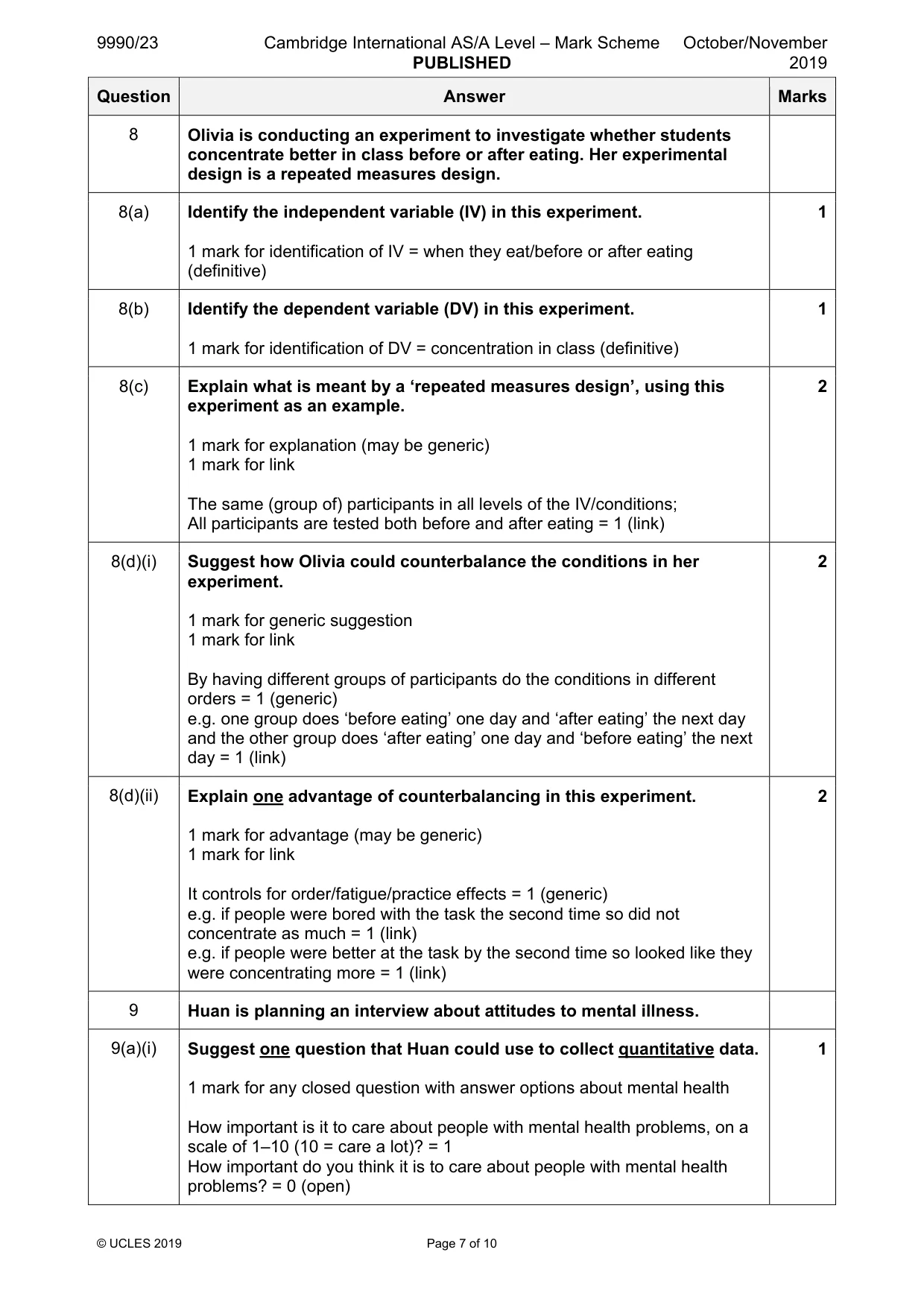 Mark scheme, page 7 of 10