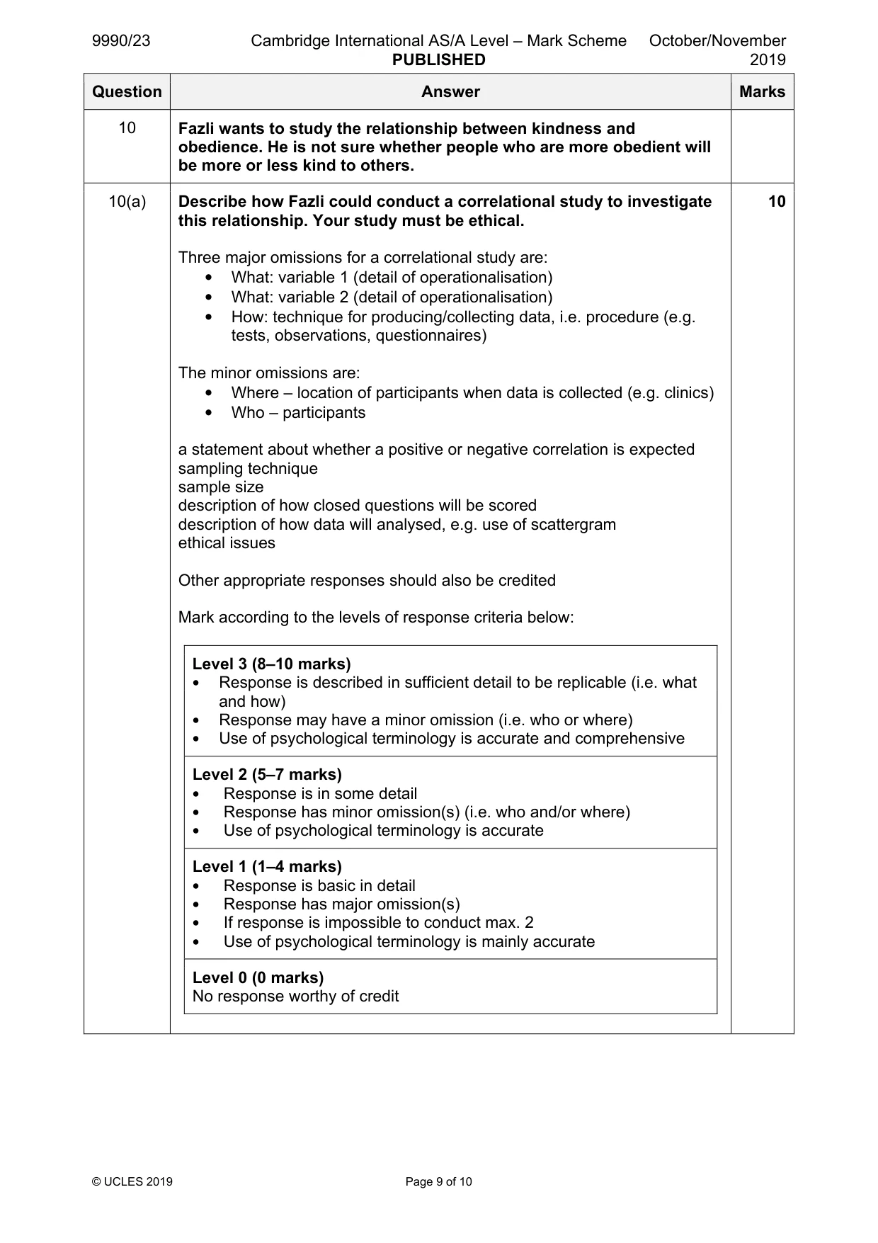 Mark scheme, page 9 of 10