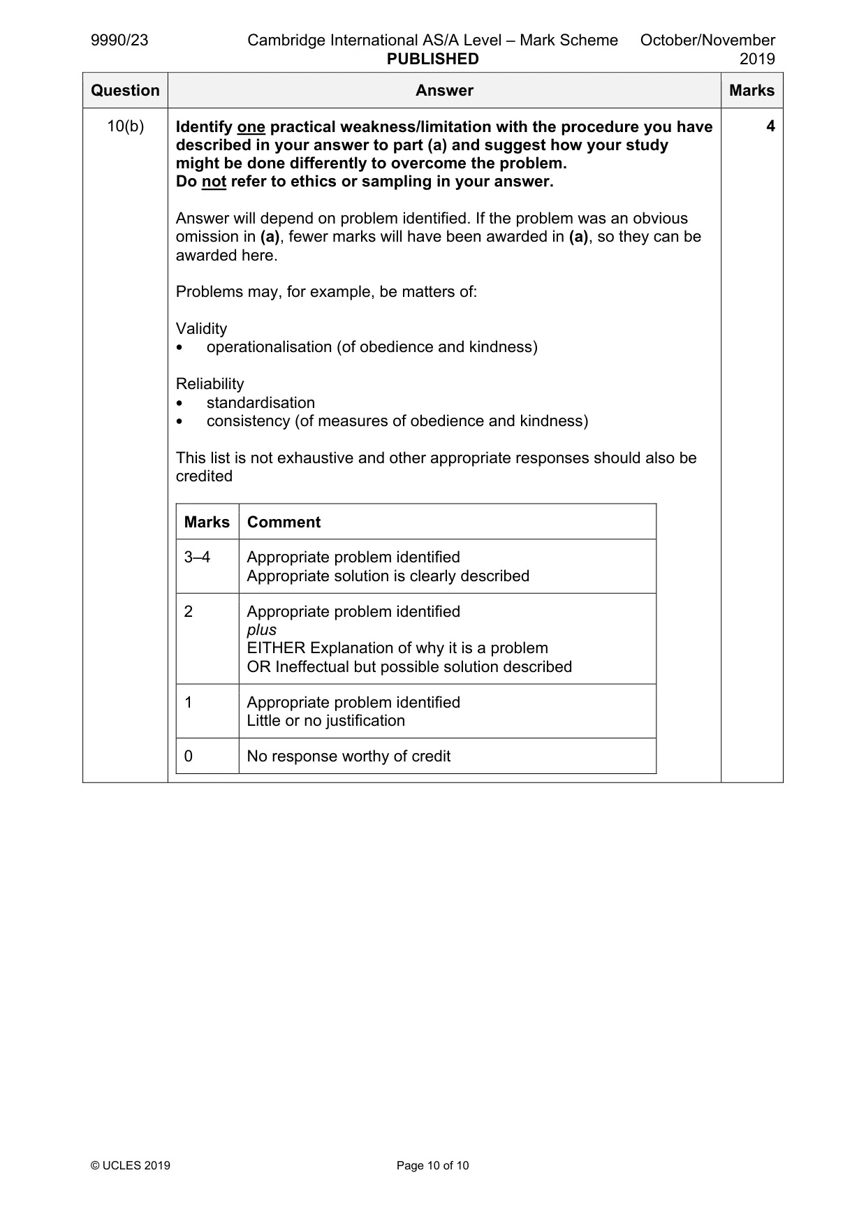 Mark scheme, page 10 of 10