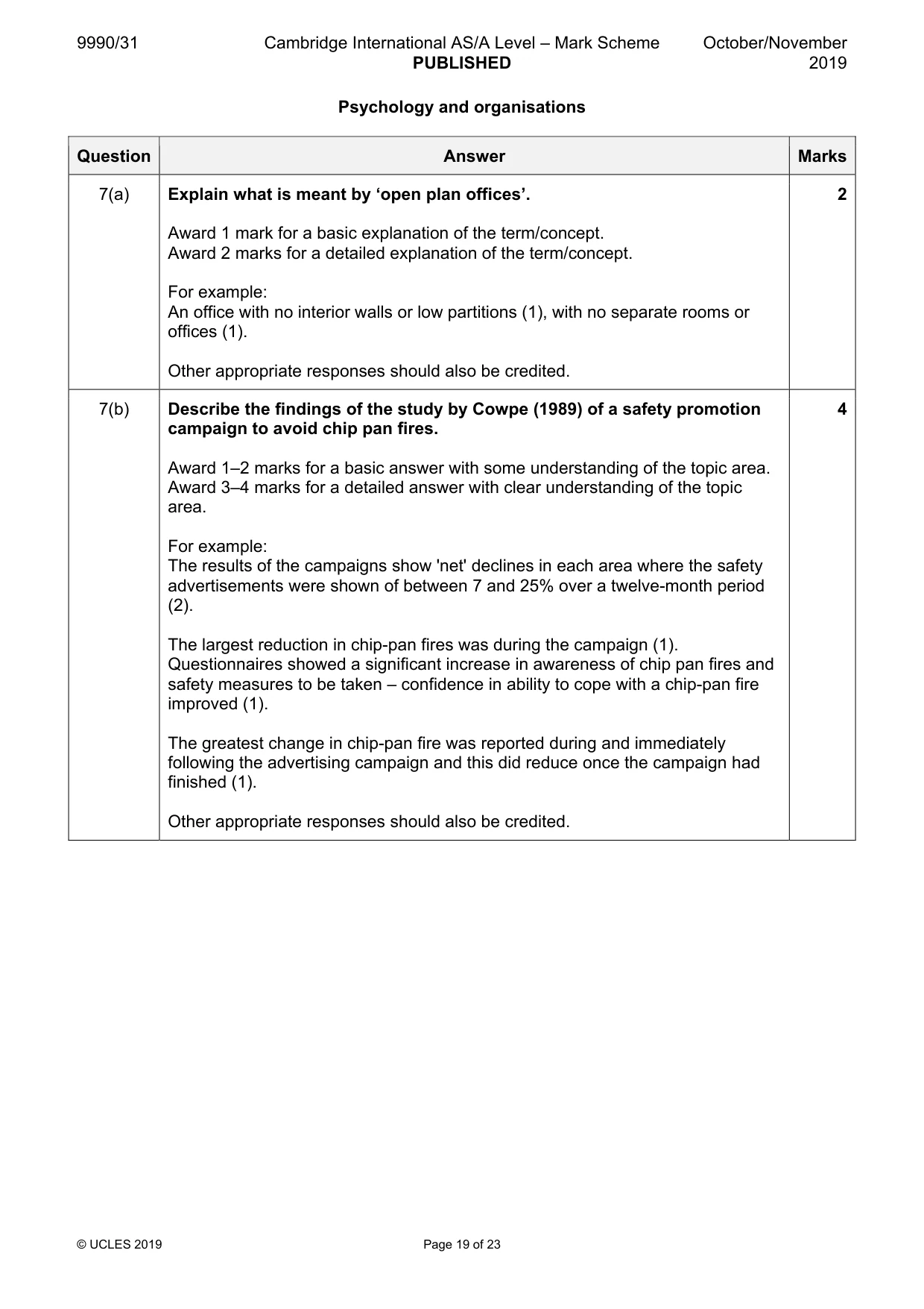Mark scheme, page 19 of 23